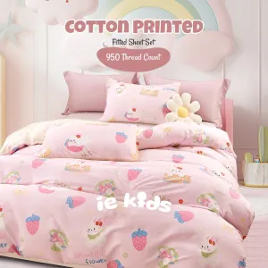 100% Cotton Printed Fitted Sheet Set I Without Quilt Cover (Berry Bunny)