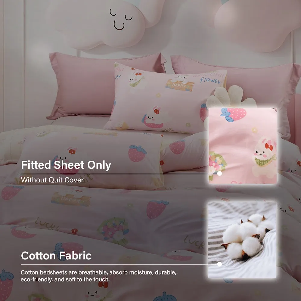 100% Cotton Printed Fitted Sheet Set I Without Quilt Cover (Berry Bunny)