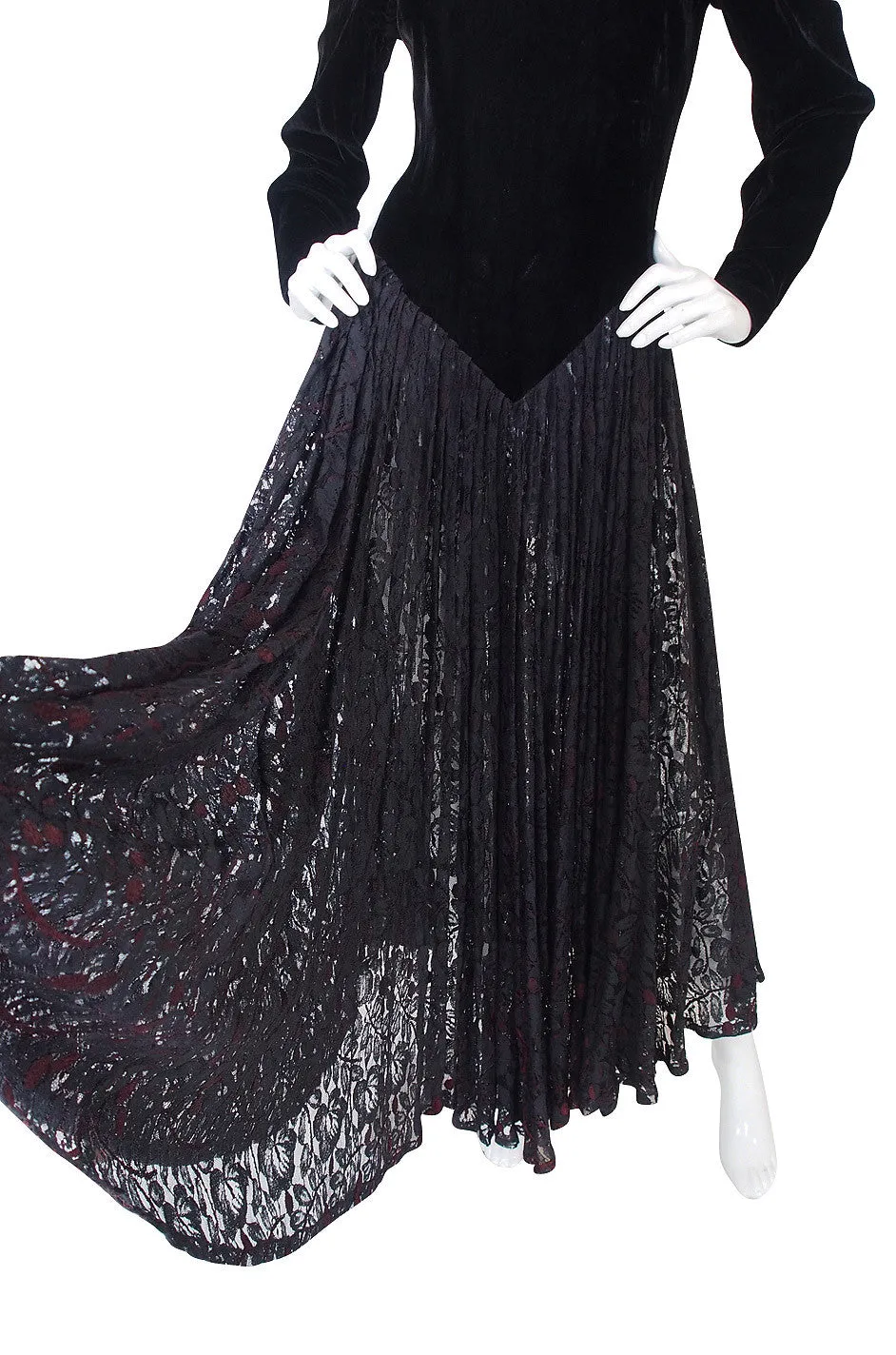 1980s Norma Kamali Velvet & Lace Dress