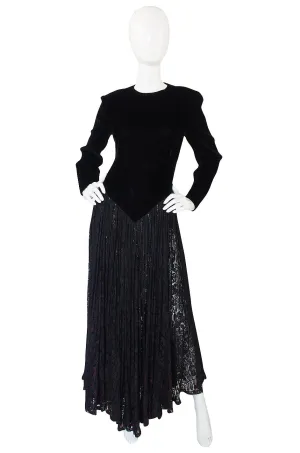 1980s Norma Kamali Velvet & Lace Dress