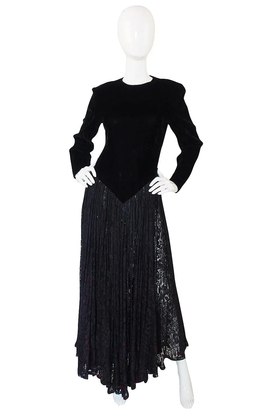 1980s Norma Kamali Velvet & Lace Dress