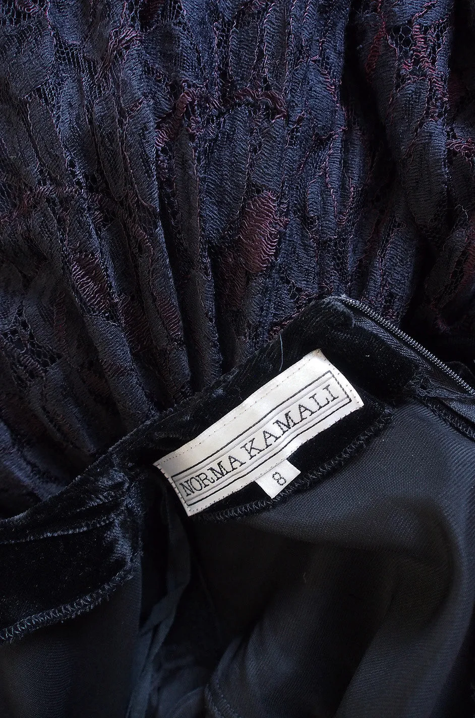 1980s Norma Kamali Velvet & Lace Dress