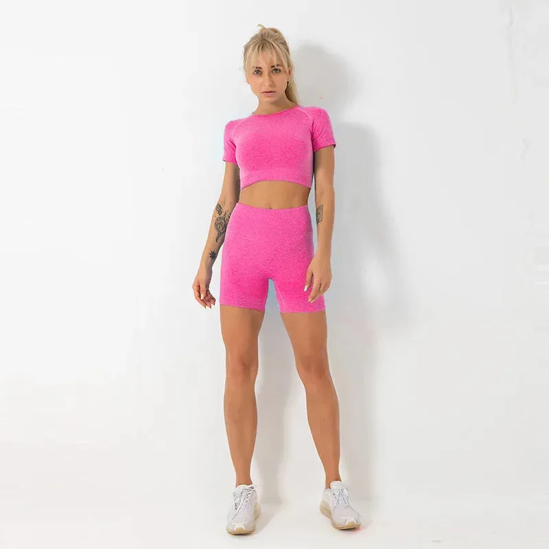 2-Piece Yoga Shorts Set for Women - Seamless Workout Clothes
