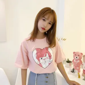 2023 Summer New Fashion Cute Character Printed All Match Cotton Short Sleeve Female T-shirts