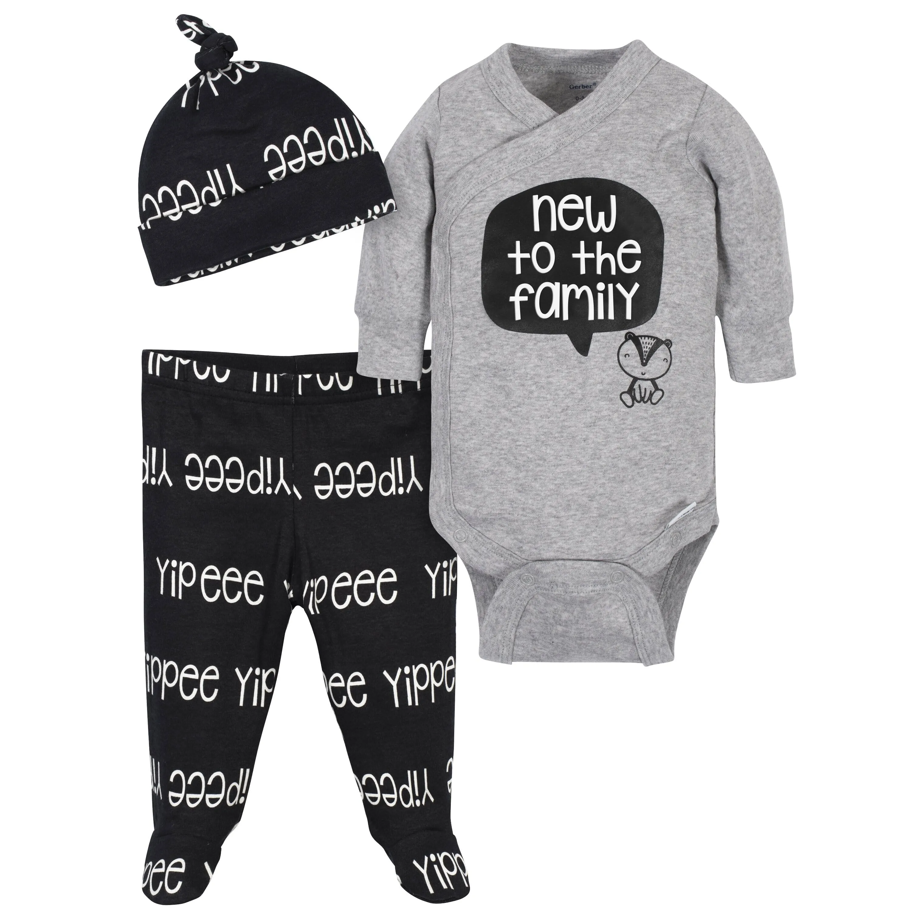 3-Piece Baby Boys Comfy Stretch Badger Onesies® Bodysuit, Footed Pant and Cap Set