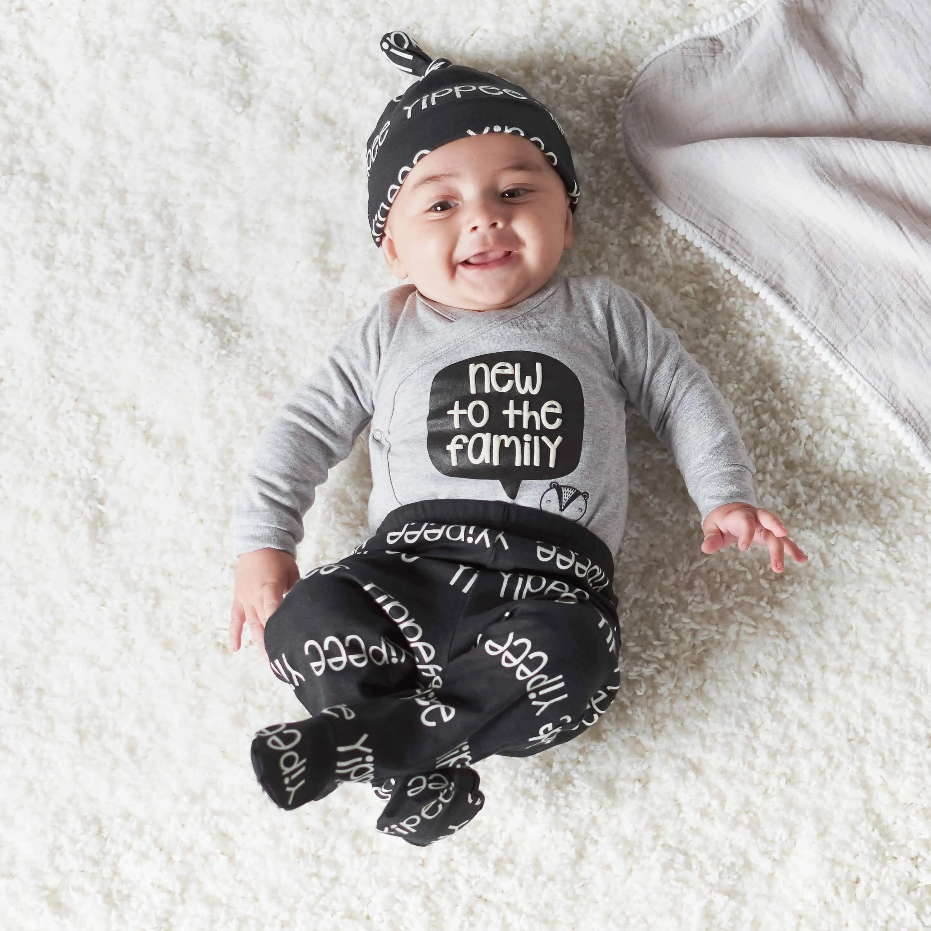 3-Piece Baby Boys Comfy Stretch Badger Onesies® Bodysuit, Footed Pant and Cap Set