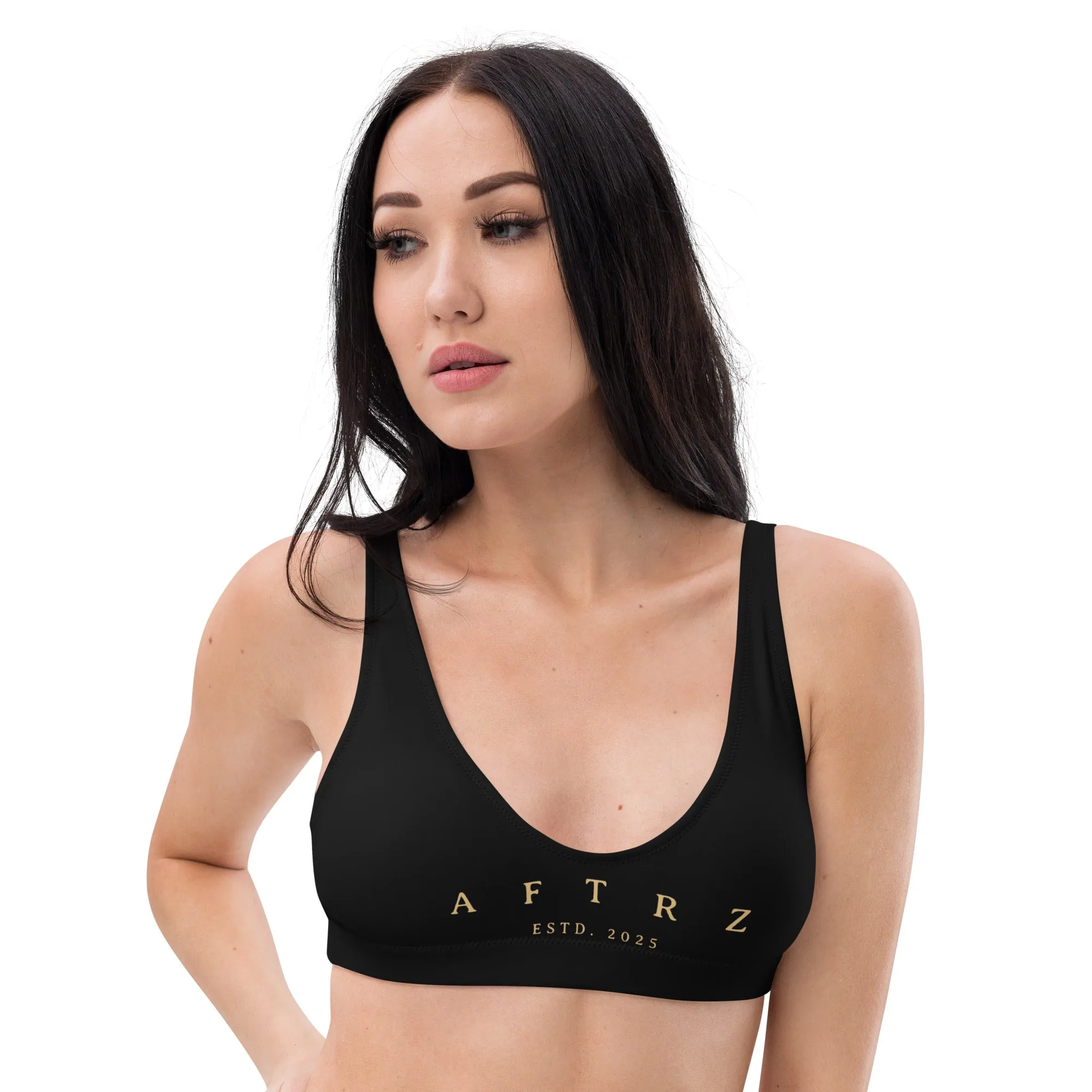 Aftrz Classics Padded Bikini Top - Black with Tan Logo