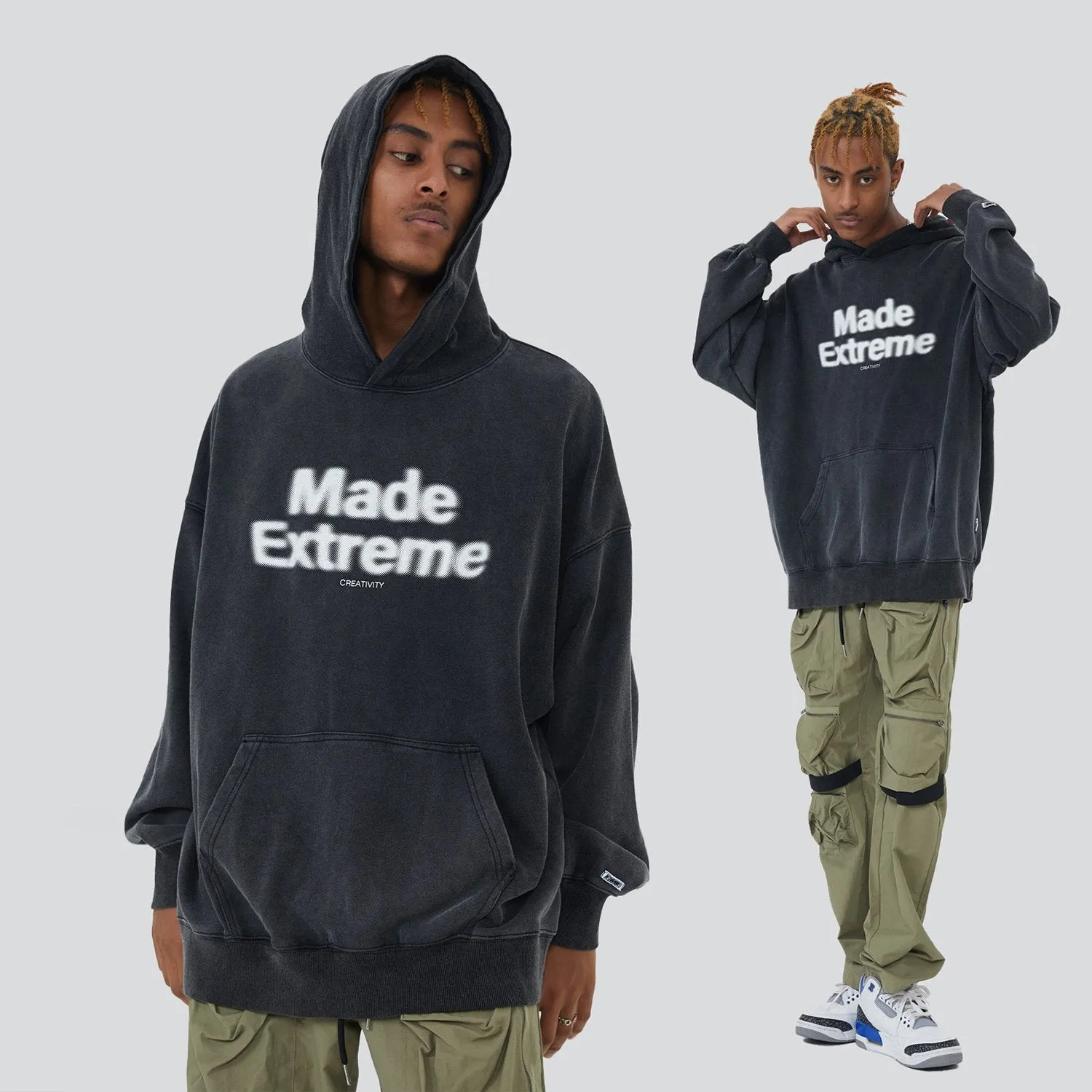 American Street National Fashion Brand Basic Sweater Men's And Women's Couples Loose Washed Pullover Hoodie