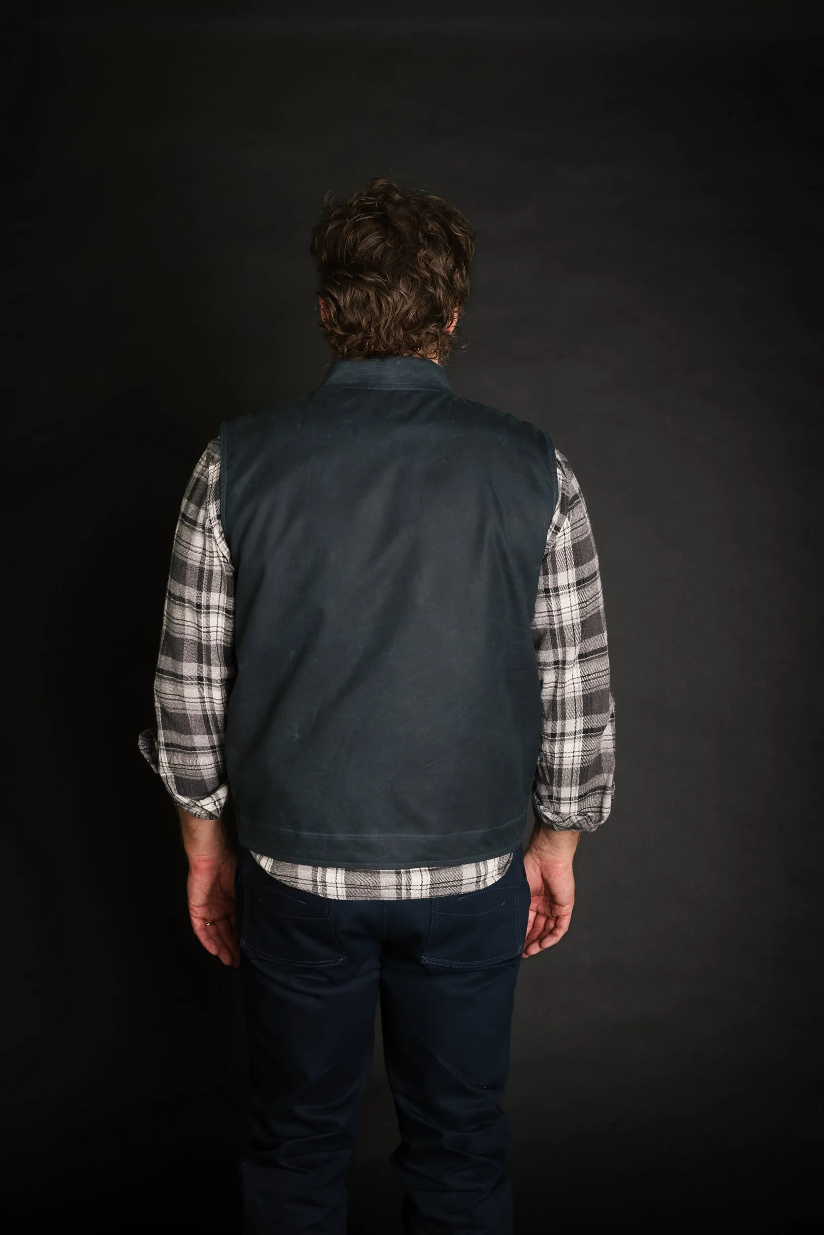 Ansel Vest - Navy British Millerain Waxed Canvas - overstock