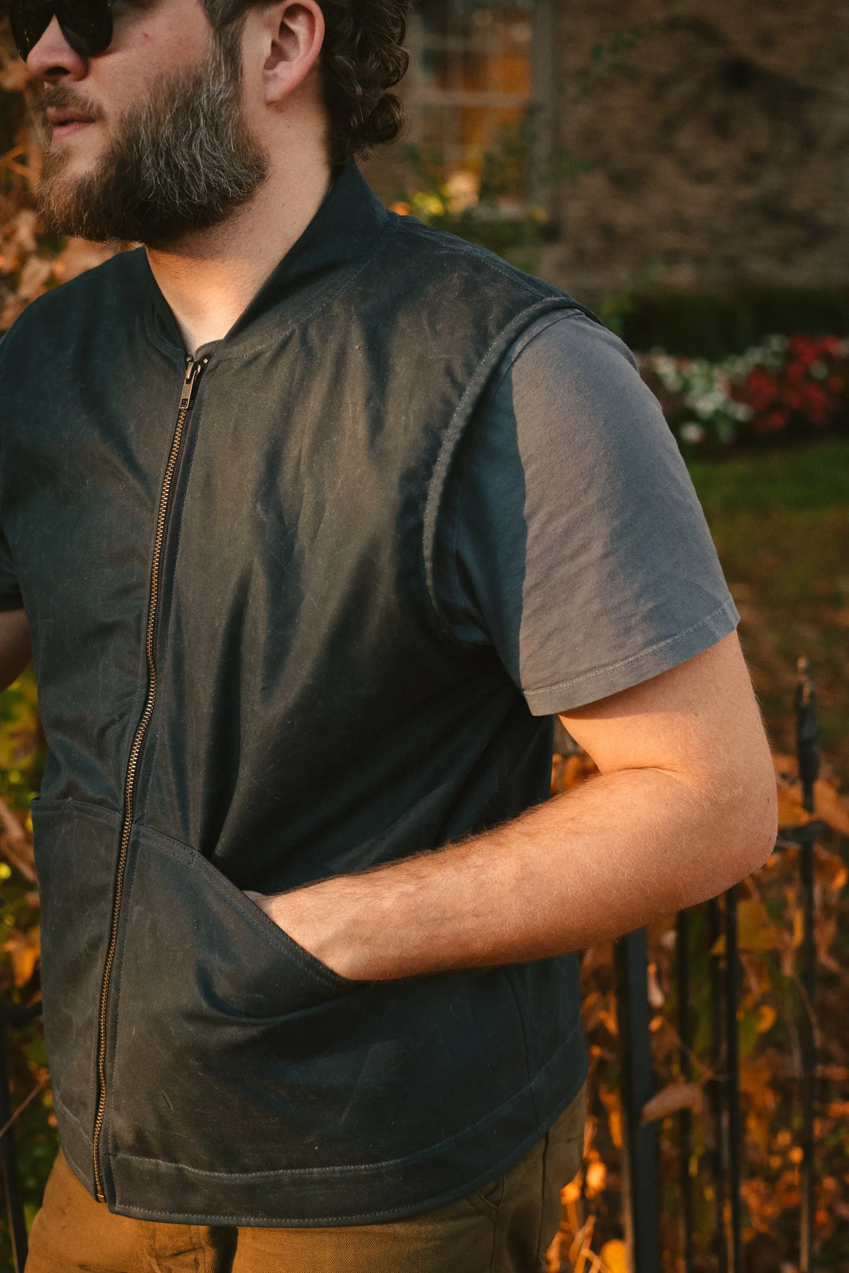 Ansel Vest - Navy British Millerain Waxed Canvas - overstock