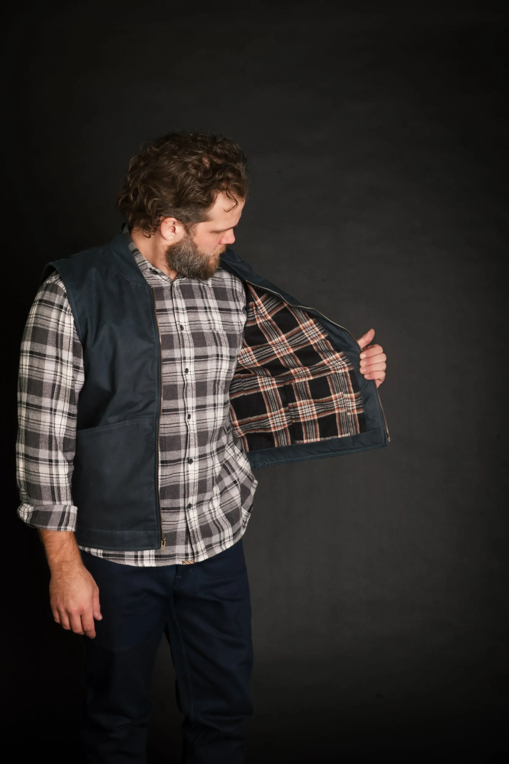 Ansel Vest - Navy British Millerain Waxed Canvas - overstock