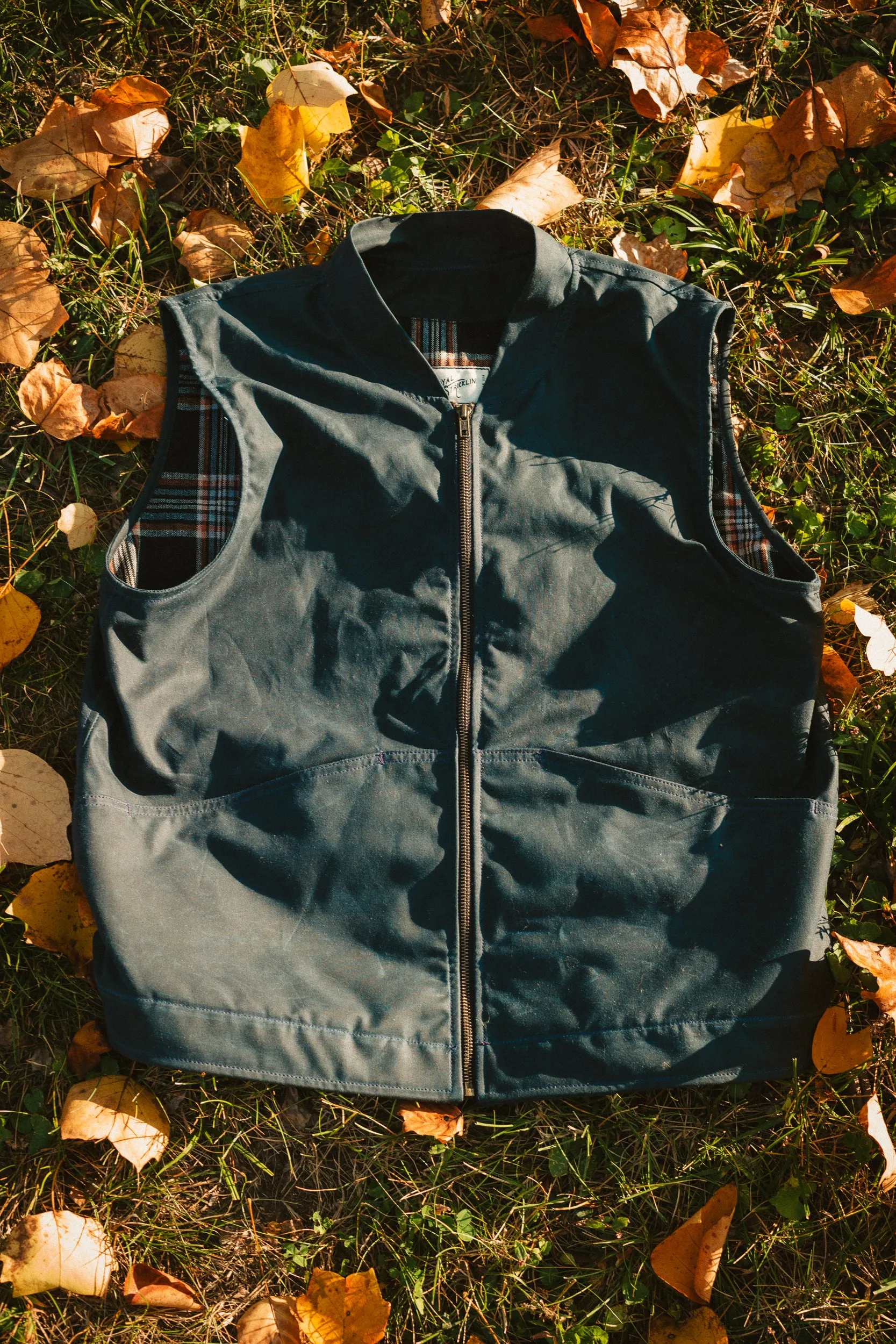 Ansel Vest - Navy British Millerain Waxed Canvas - overstock