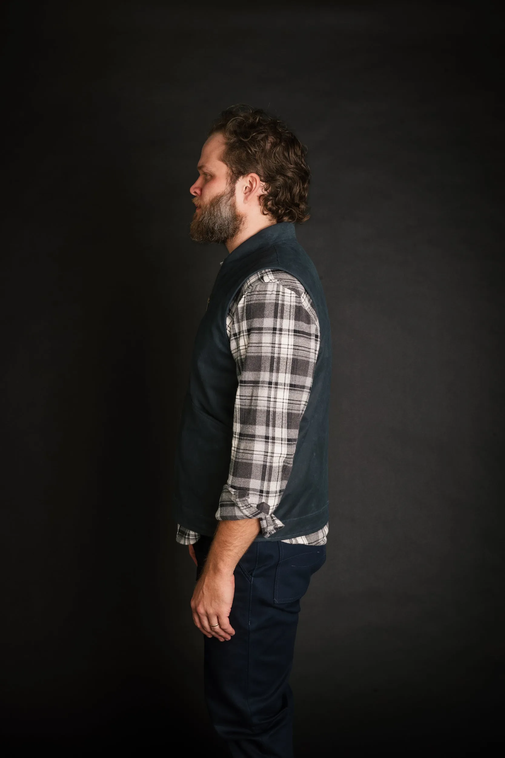 Ansel Vest - Navy British Millerain Waxed Canvas - overstock