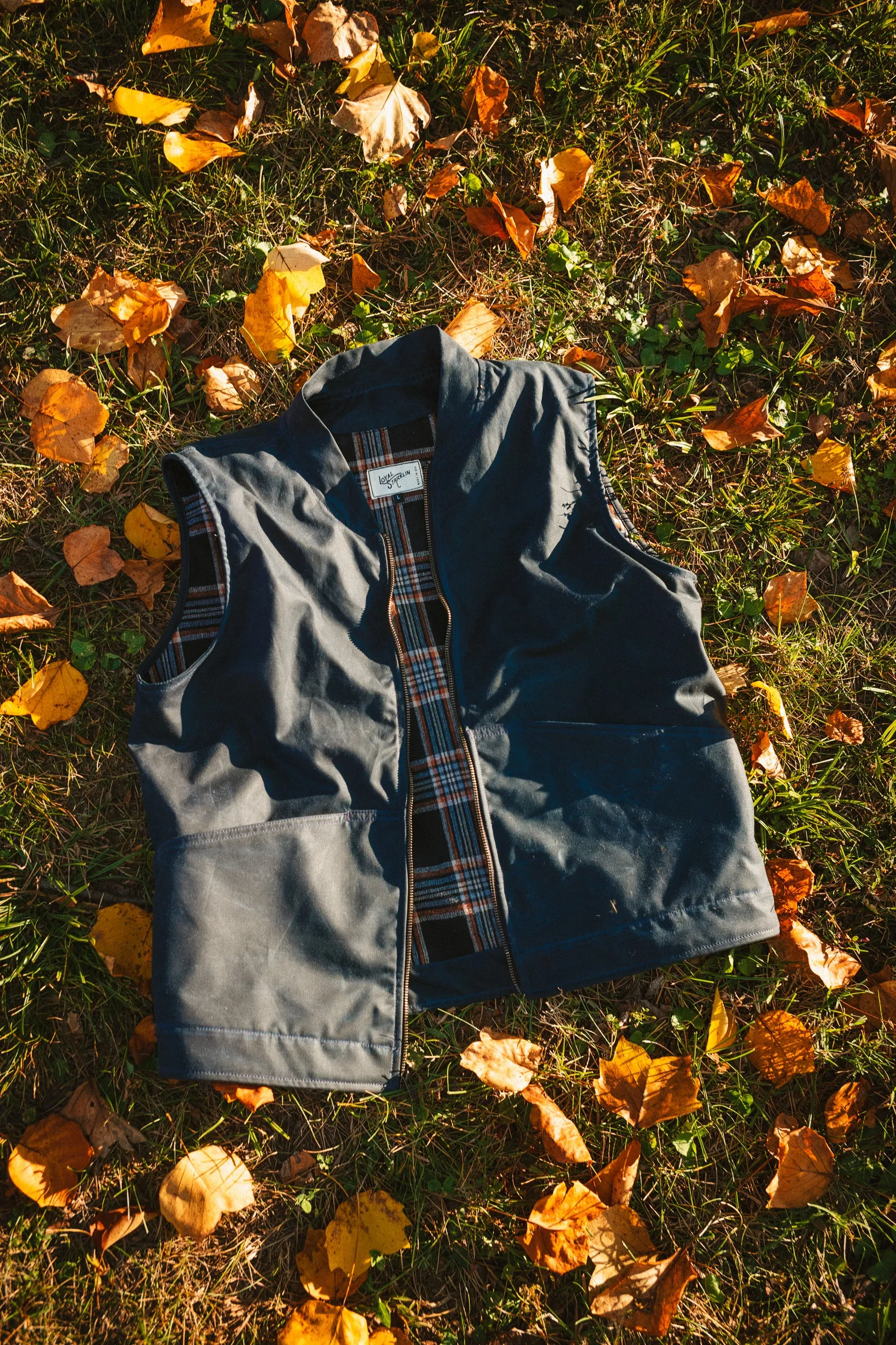 Ansel Vest - Navy British Millerain Waxed Canvas - overstock