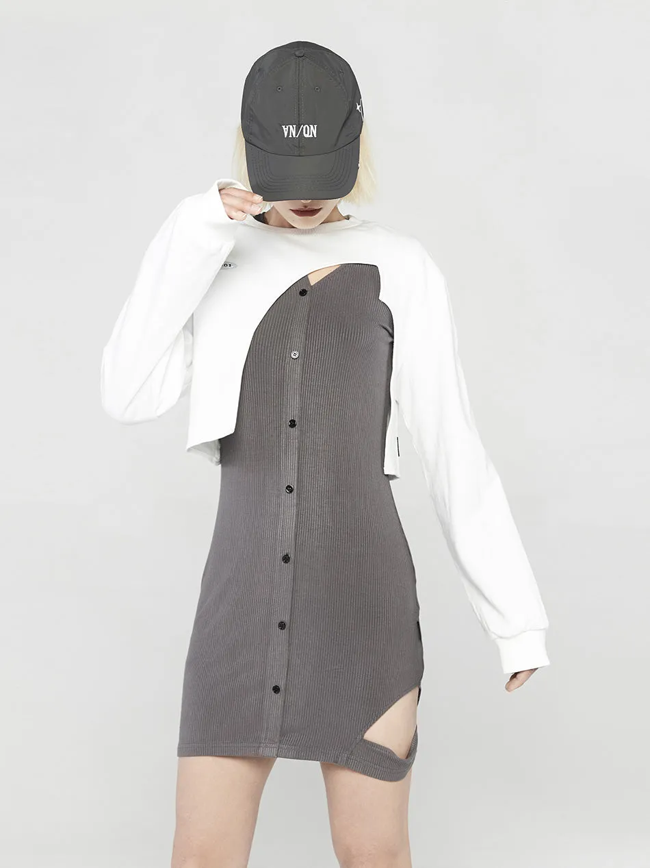 [AnyQ] Deconstructed short round neck sweatshirt