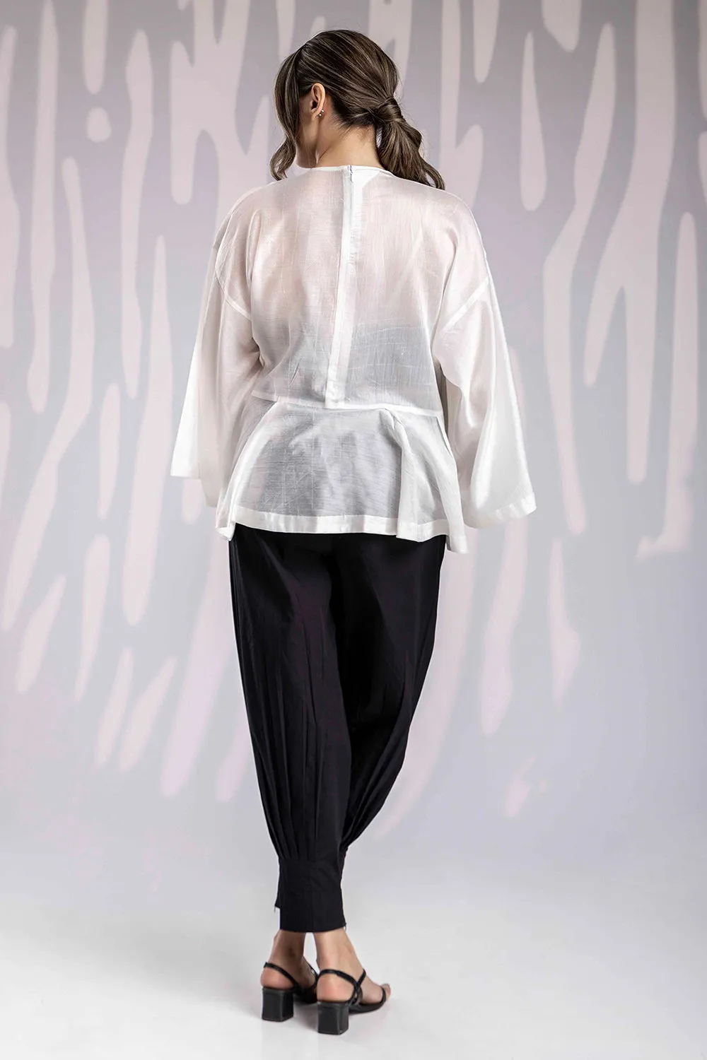Aplic Work Round Neck Top Set - White & Black