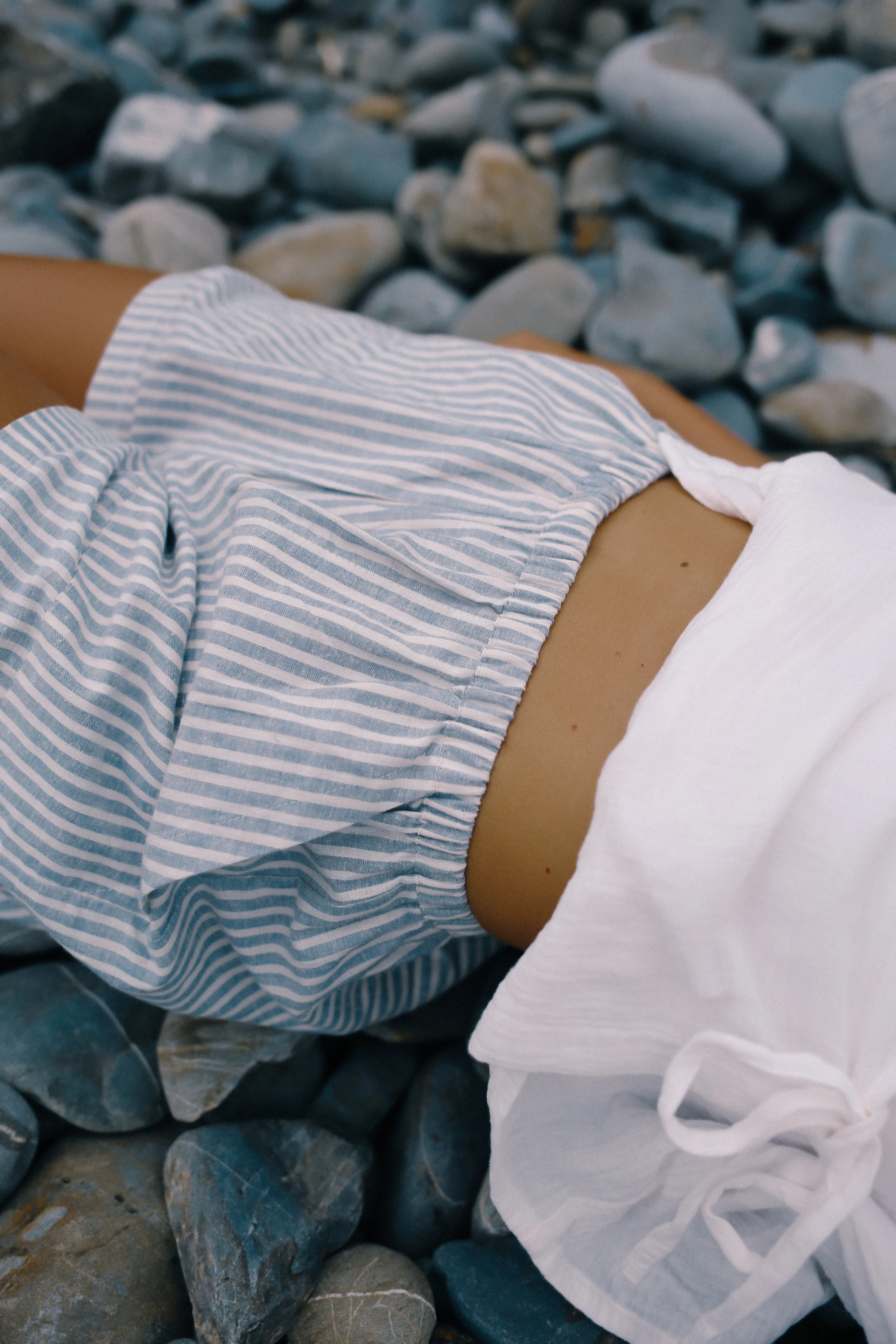 Ava Blue Short - Washed Blue Stripe