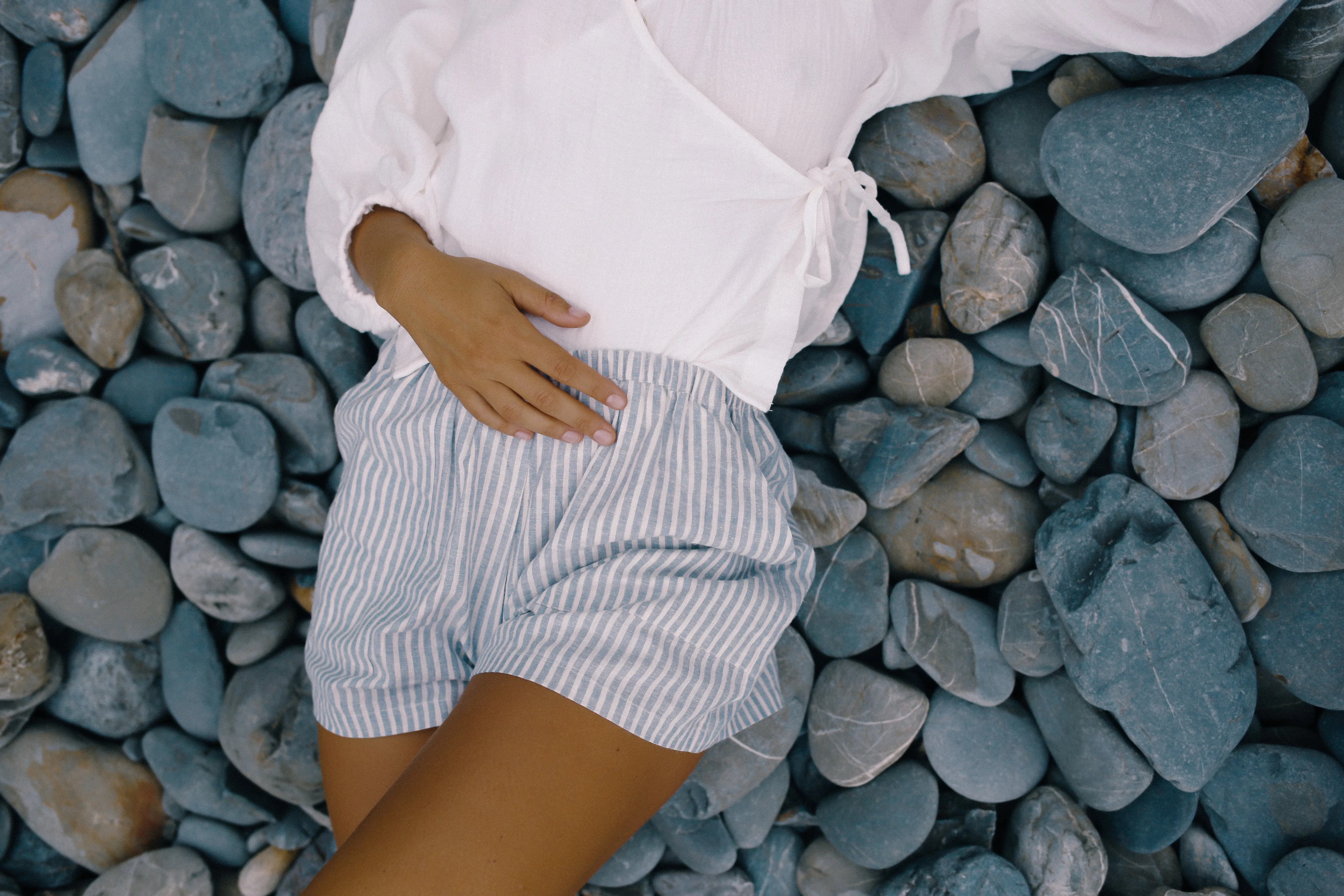 Ava Blue Short - Washed Blue Stripe