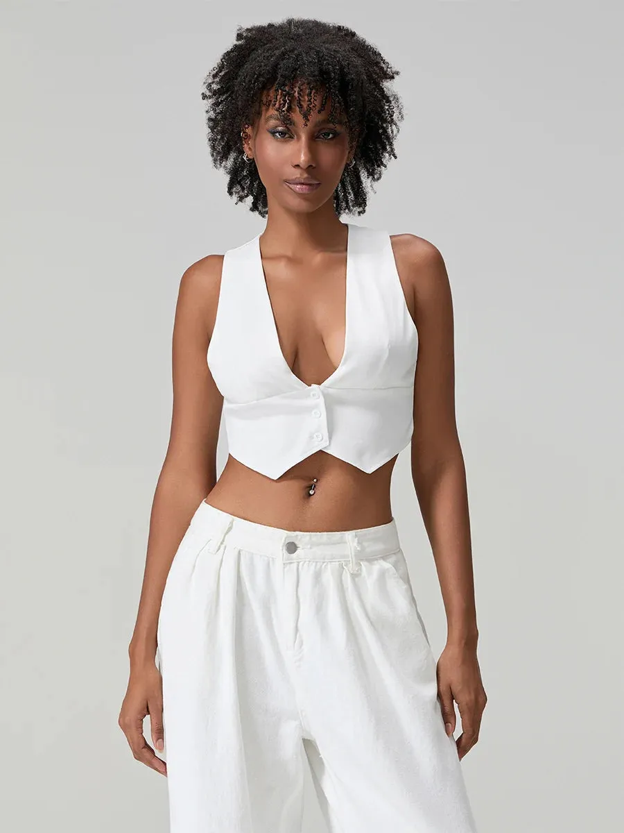 BC Deep V Low Cut Cropped Sleeveless  Vests
