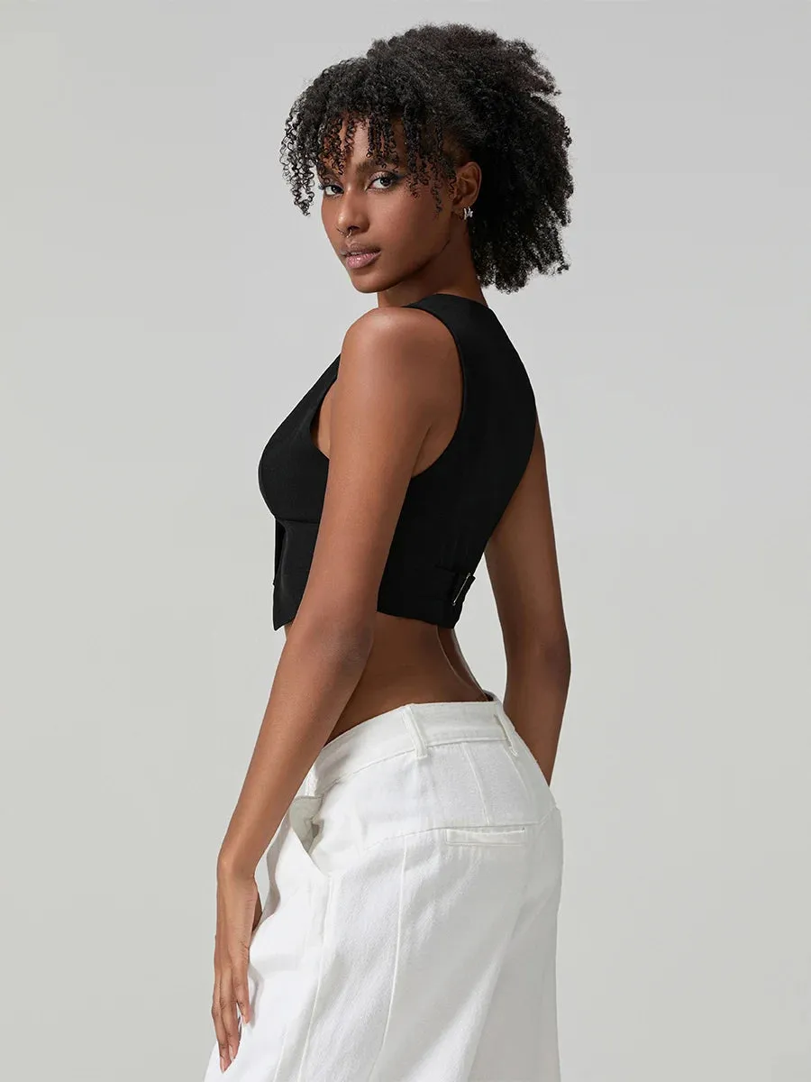 BC Deep V Low Cut Cropped Sleeveless  Vests