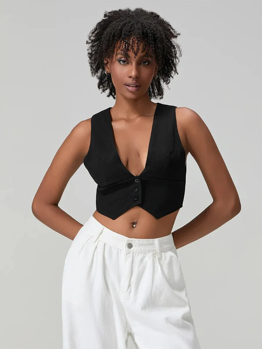 BC Deep V Low Cut Cropped Sleeveless  Vests