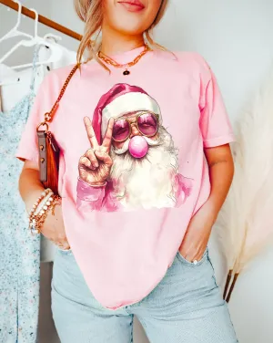 Bella or Comfort Colors Merry Christmas Santa Bubble Gum Tee/ Short Sleeve Options