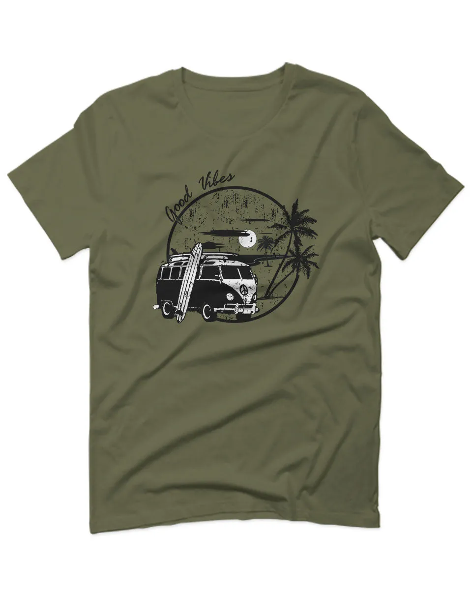 Big Cool Hipster Good Vibes Vintage Graphic surf Beach Print Summer For men T Shirt