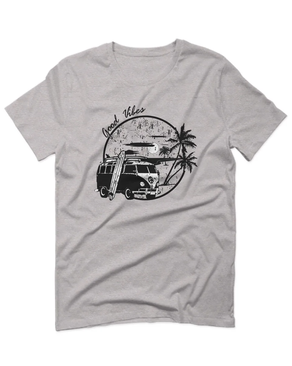Big Cool Hipster Good Vibes Vintage Graphic surf Beach Print Summer For men T Shirt