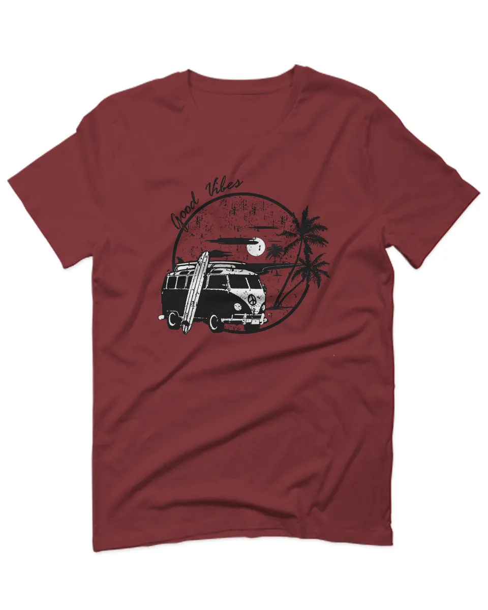Big Cool Hipster Good Vibes Vintage Graphic surf Beach Print Summer For men T Shirt