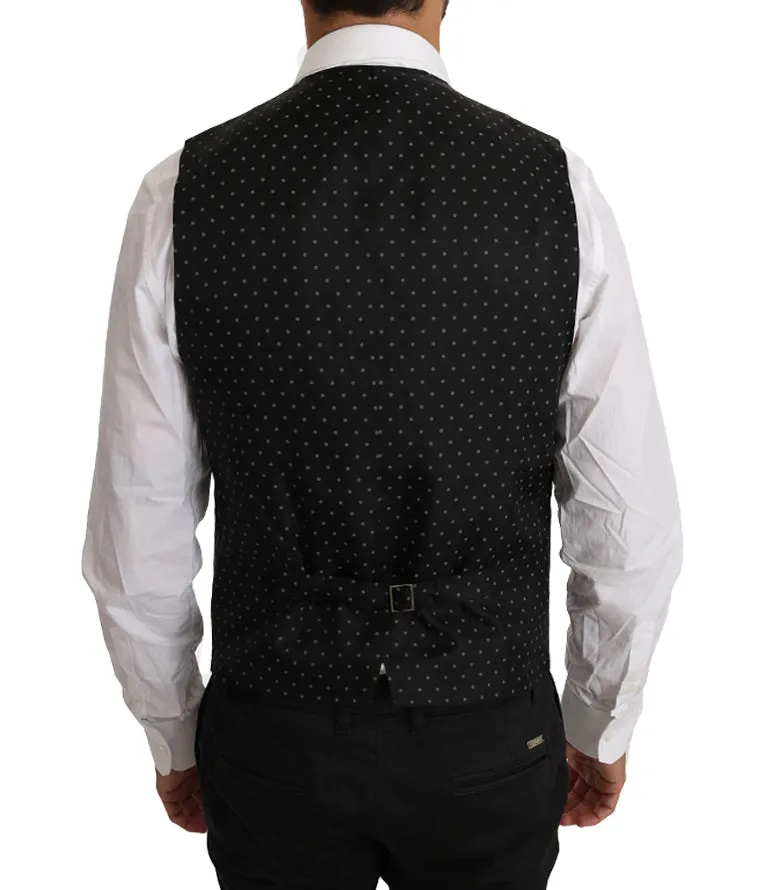 Black Solid 100% Wool Waistcoat Vest