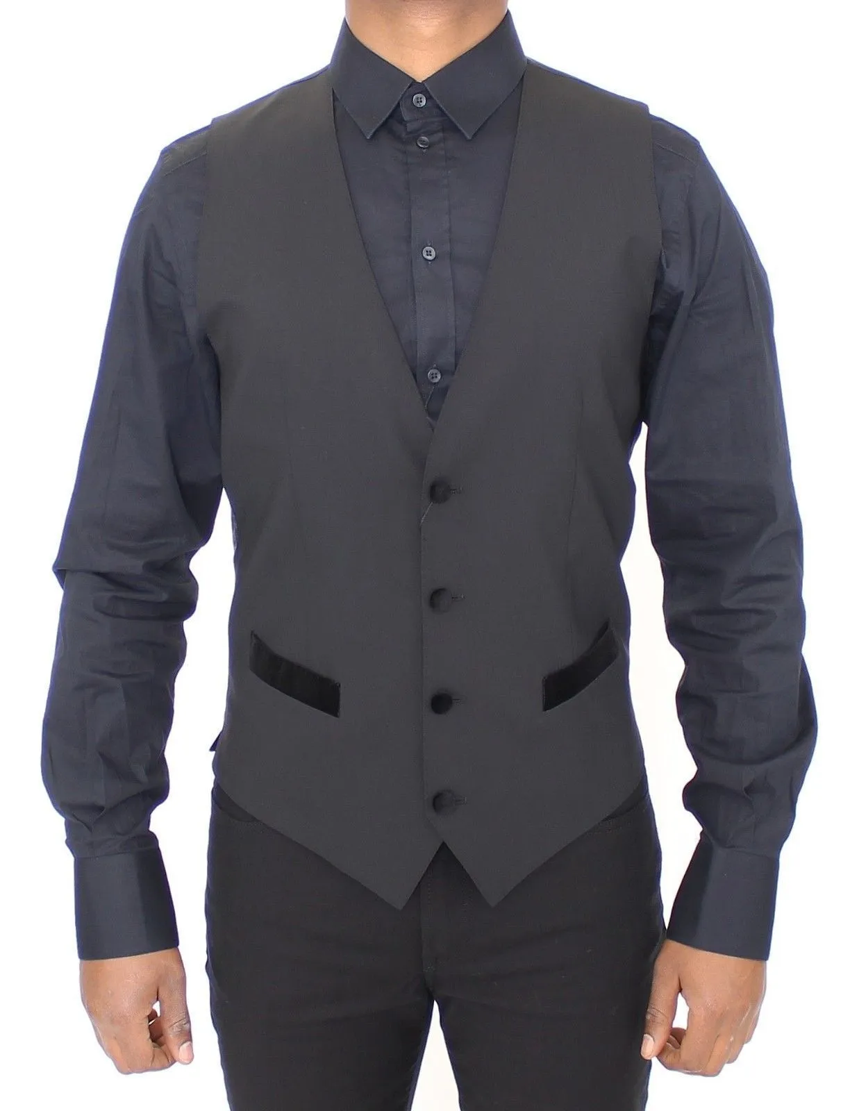 Black Wool Stretch Dress Vest Gilet