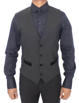 Black Wool Stretch Dress Vest Gilet