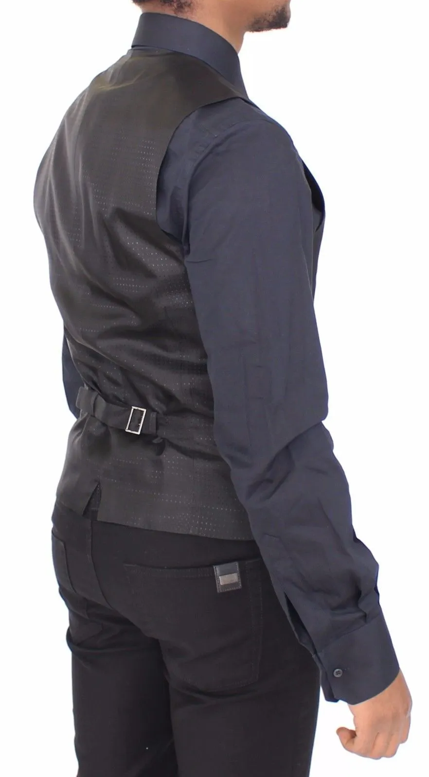 Black Wool Stretch Dress Vest Gilet