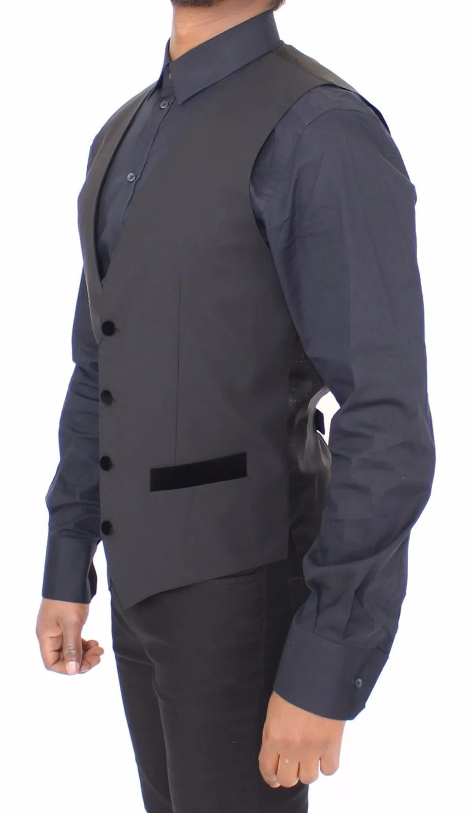 Black Wool Stretch Dress Vest Gilet