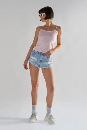 Bleach Stonewash Distressed Denim Shorts