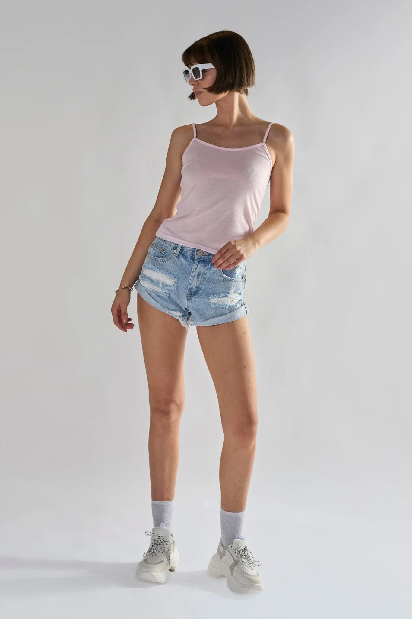 Bleach Stonewash Distressed Denim Shorts