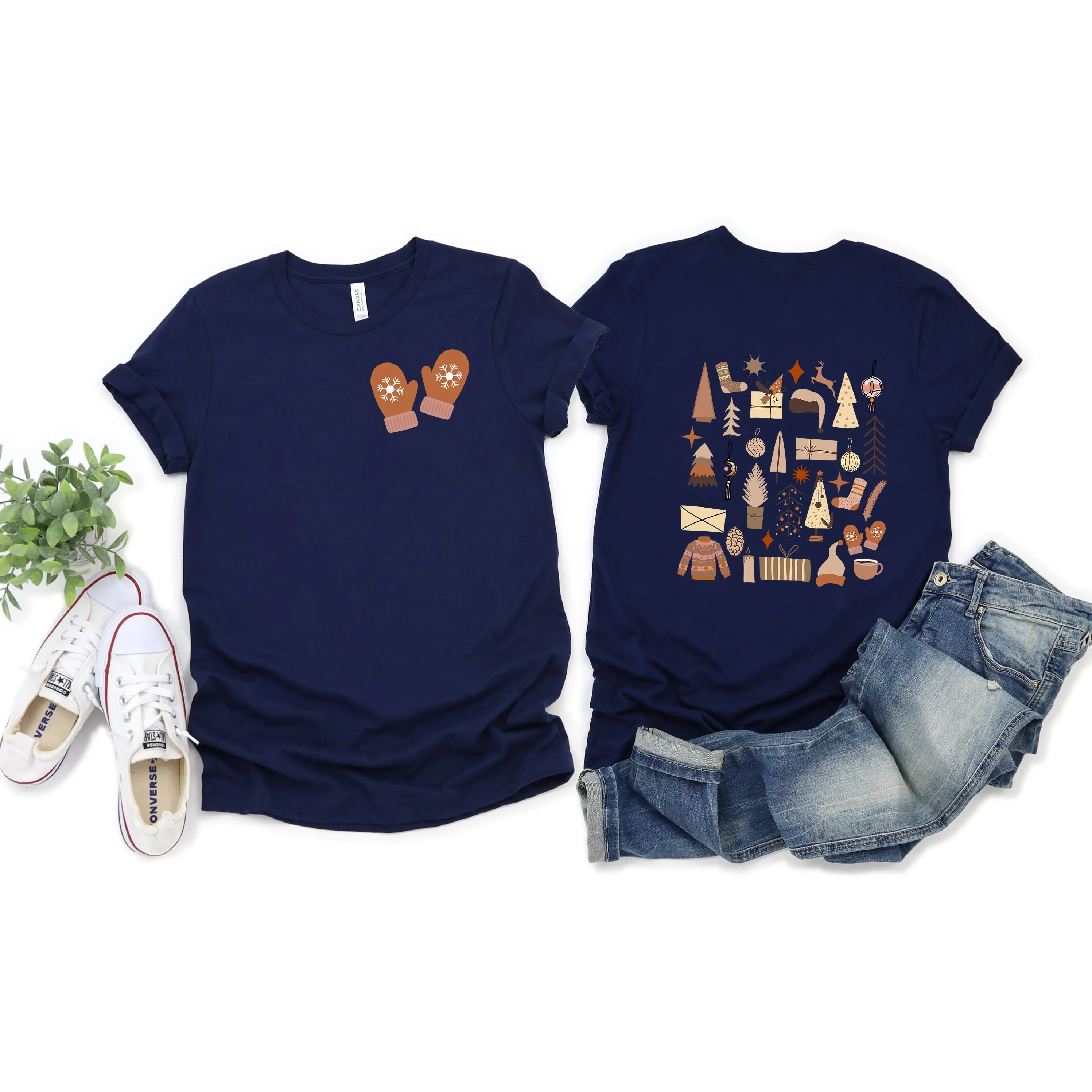 Boho Neutral Christmas Chart | Short Sleeve Crew Neck | Front And Back Ink