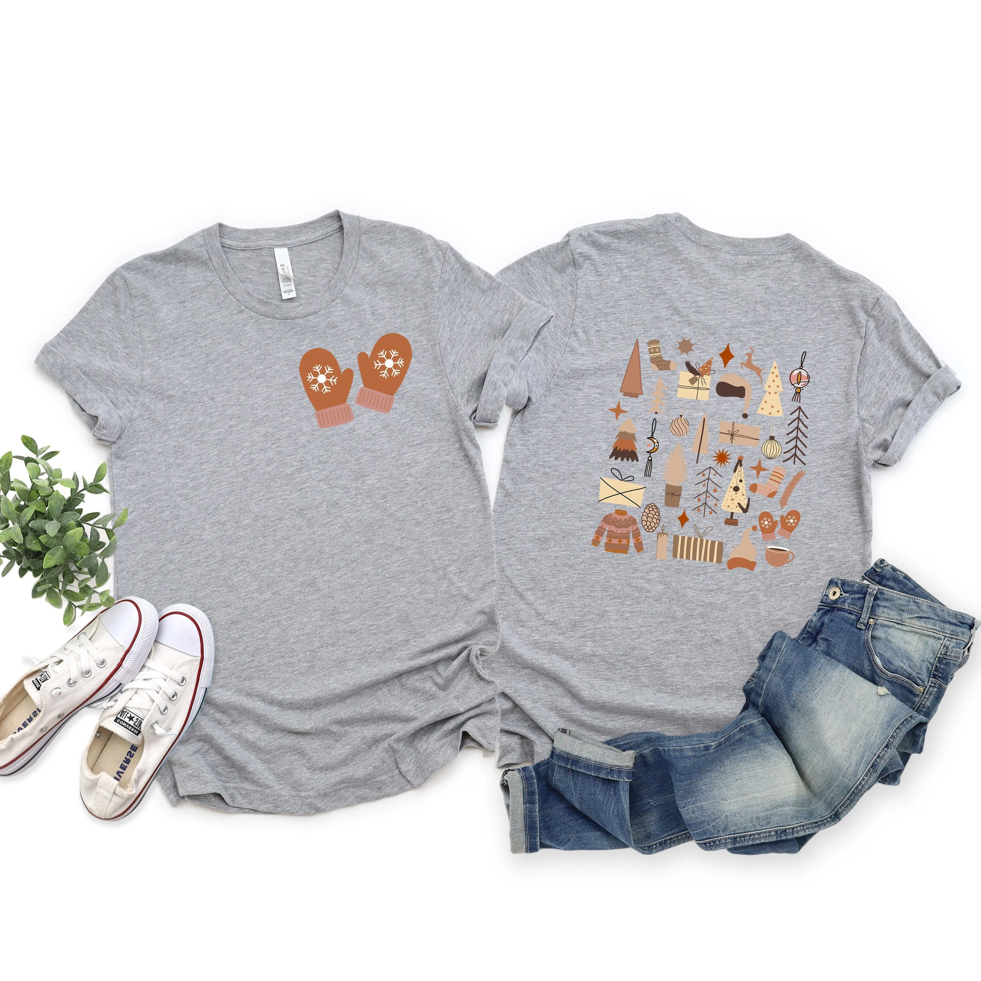 Boho Neutral Christmas Chart | Short Sleeve Crew Neck | Front And Back Ink
