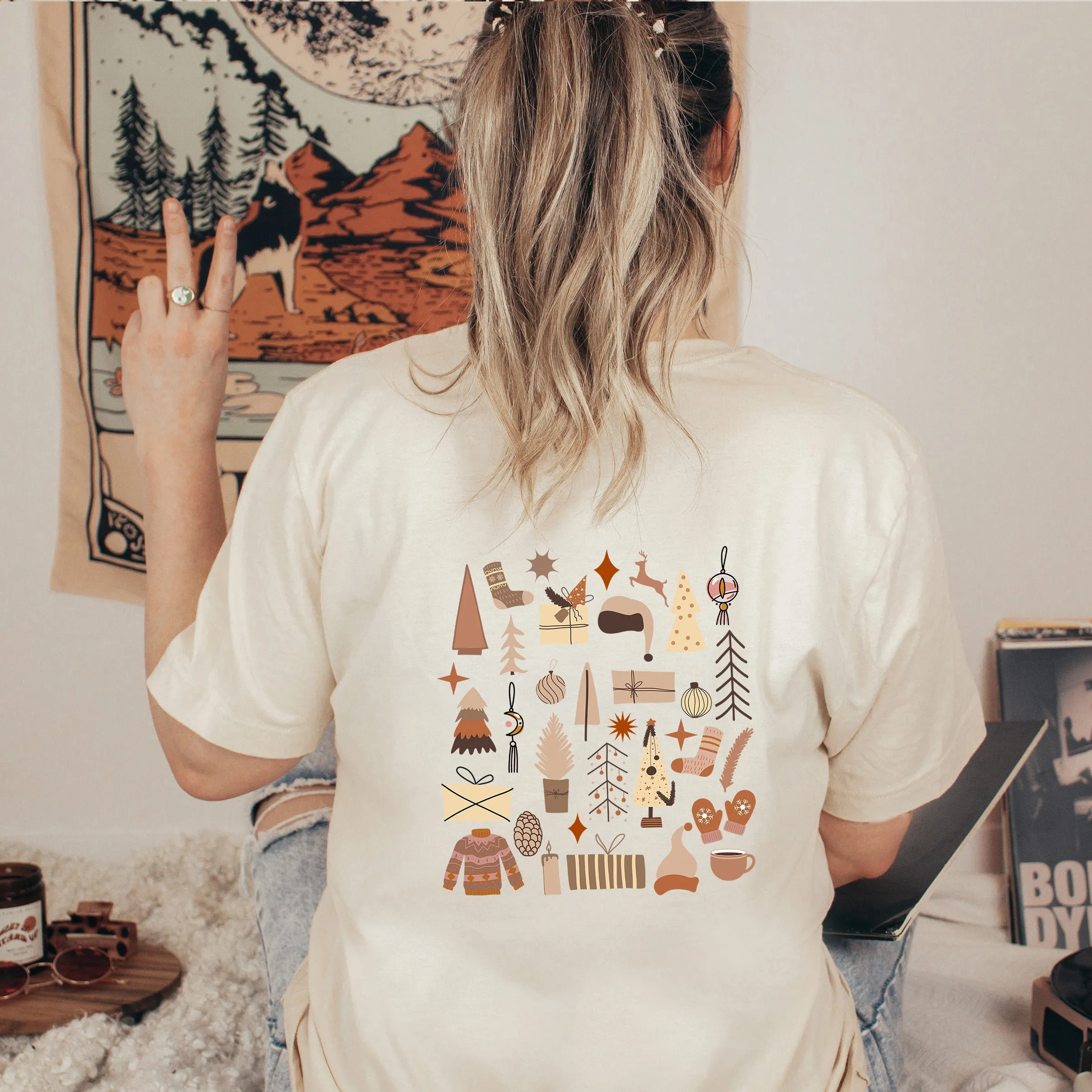 Boho Neutral Christmas Chart | Short Sleeve Crew Neck | Front And Back Ink