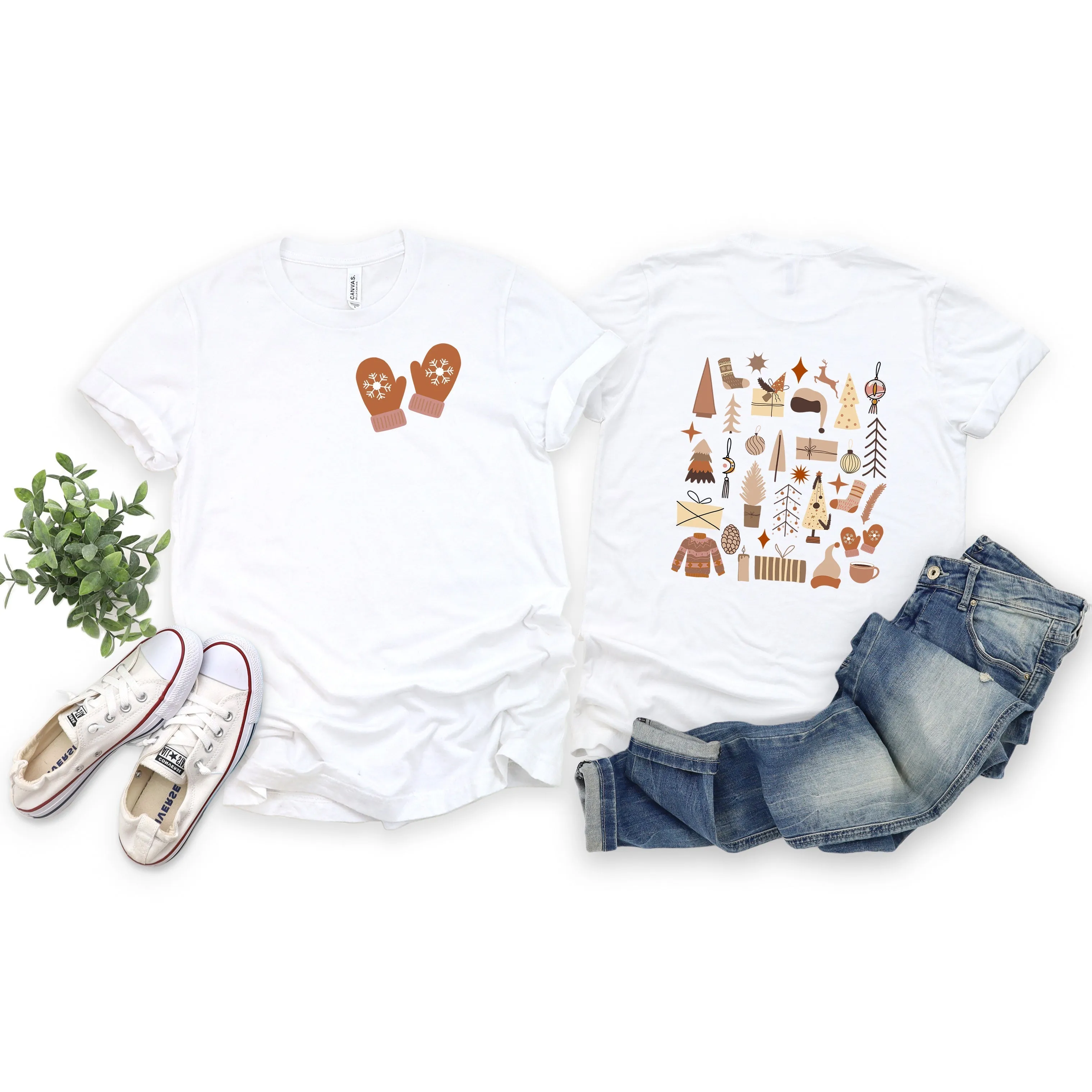 Boho Neutral Christmas Chart | Short Sleeve Crew Neck | Front And Back Ink