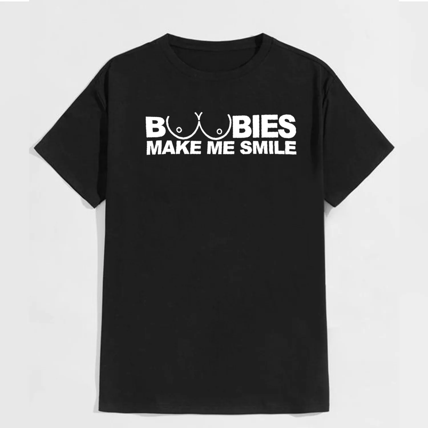 BOOBIES MAKE ME SMILE Graphic Black Print T-shirt