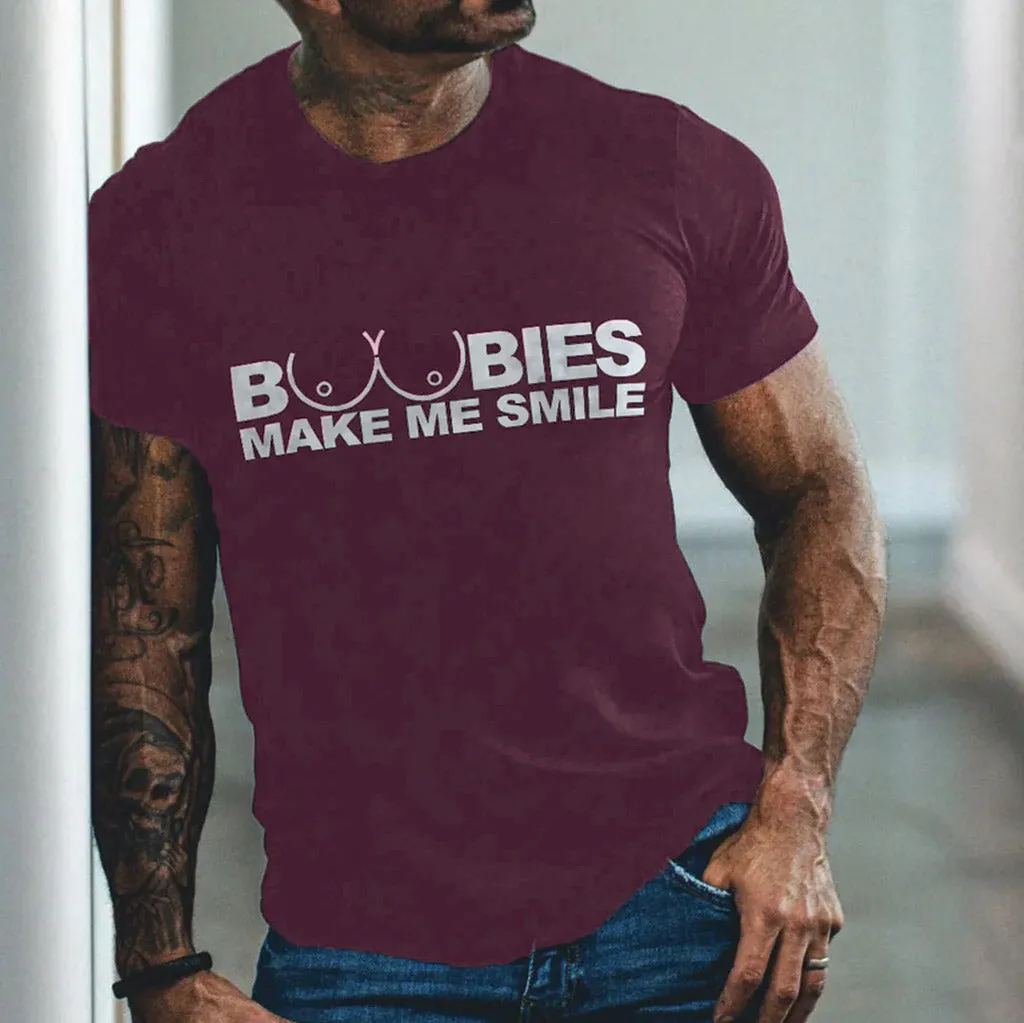 BOOBIES MAKE ME SMILE Graphic Black Print T-shirt