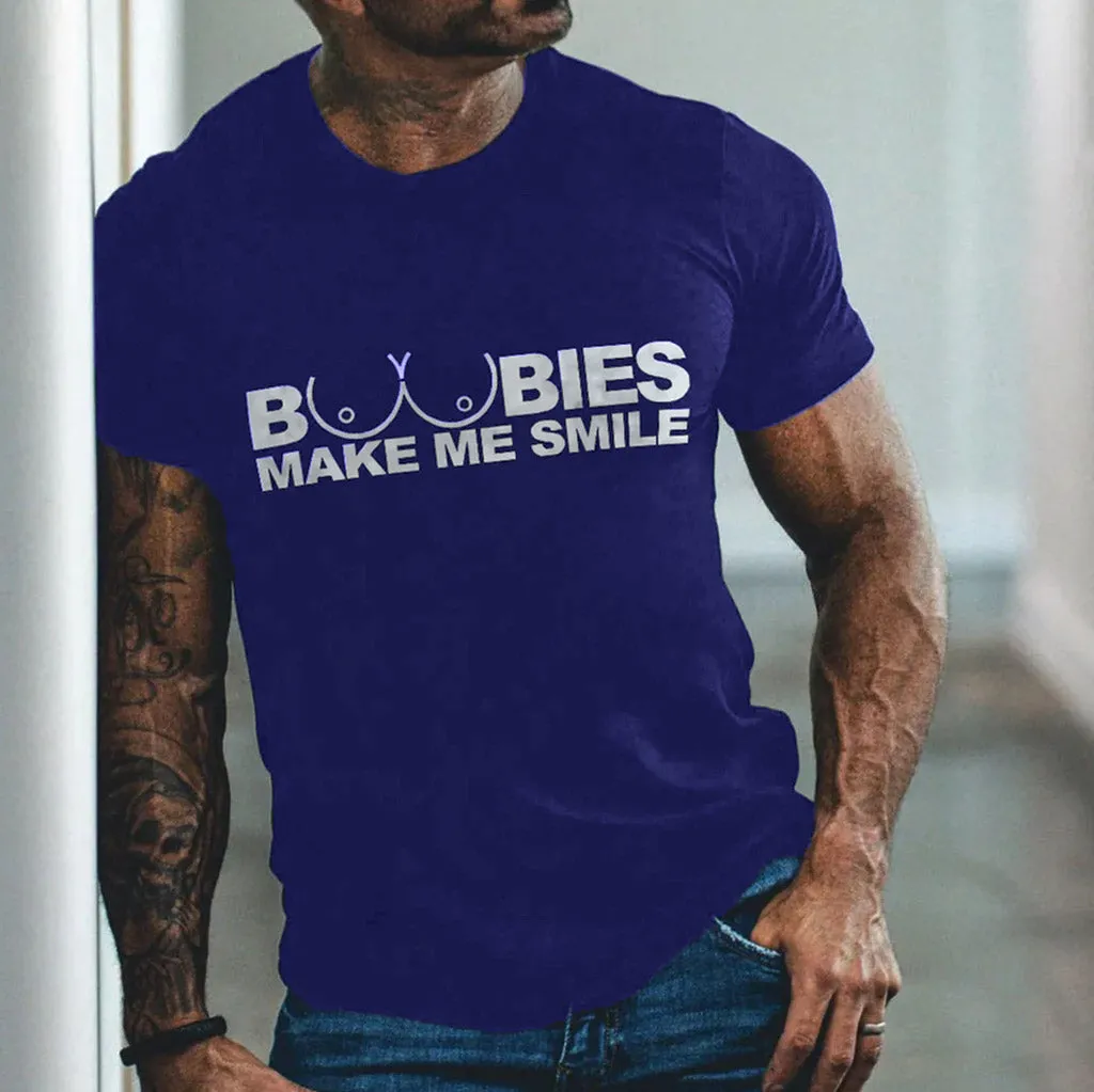 BOOBIES MAKE ME SMILE Graphic Black Print T-shirt
