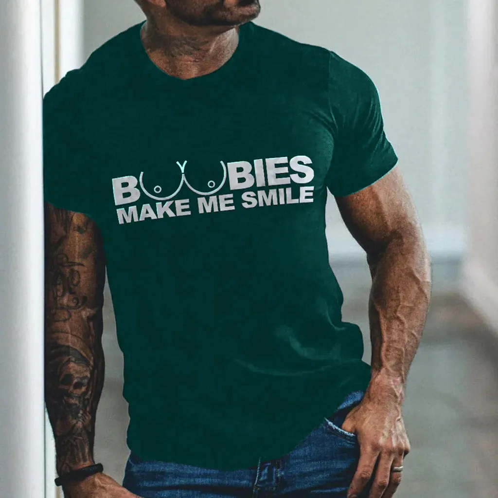 BOOBIES MAKE ME SMILE Graphic Black Print T-shirt