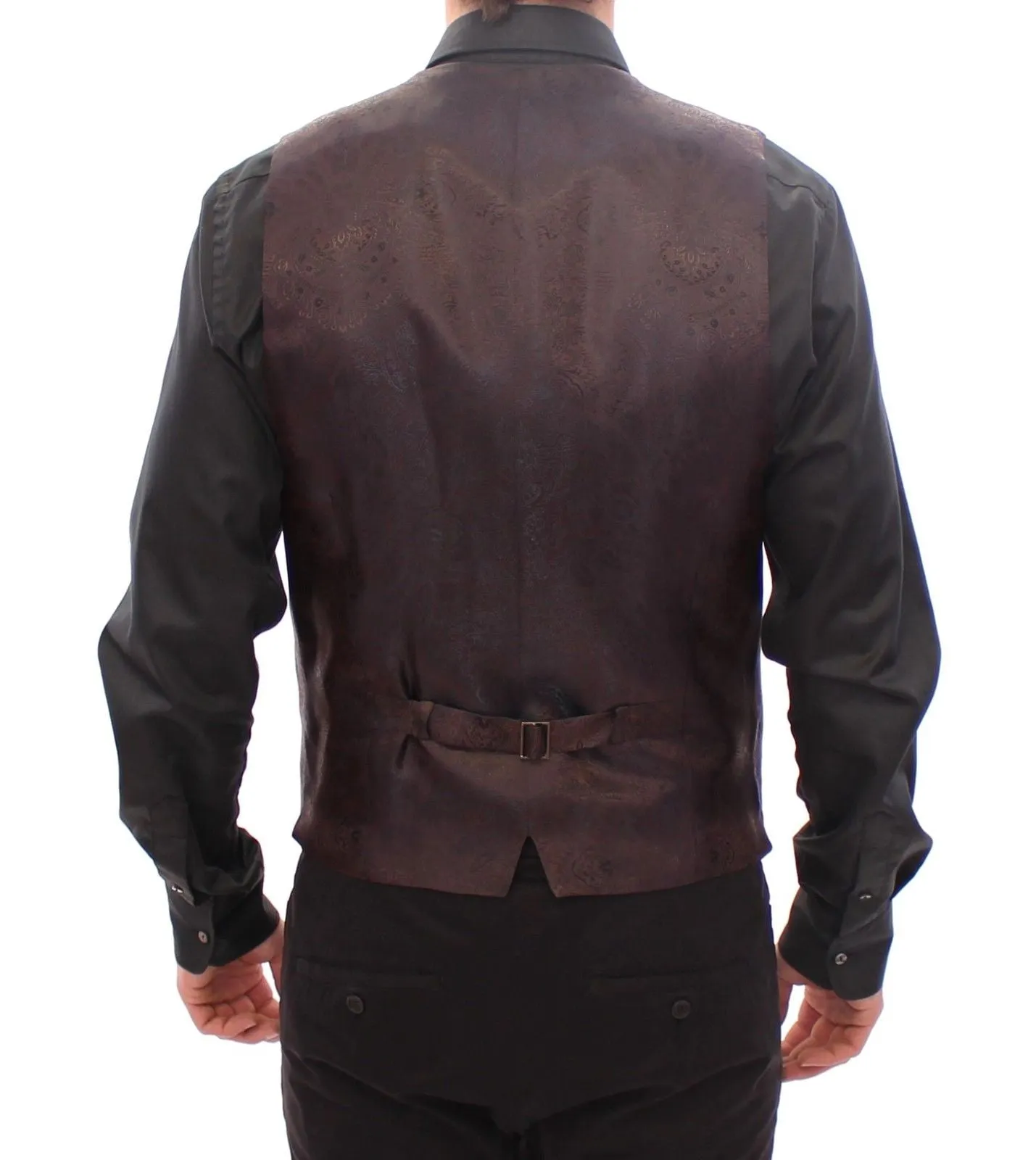 Brown Check Wool Single Breasted Vest