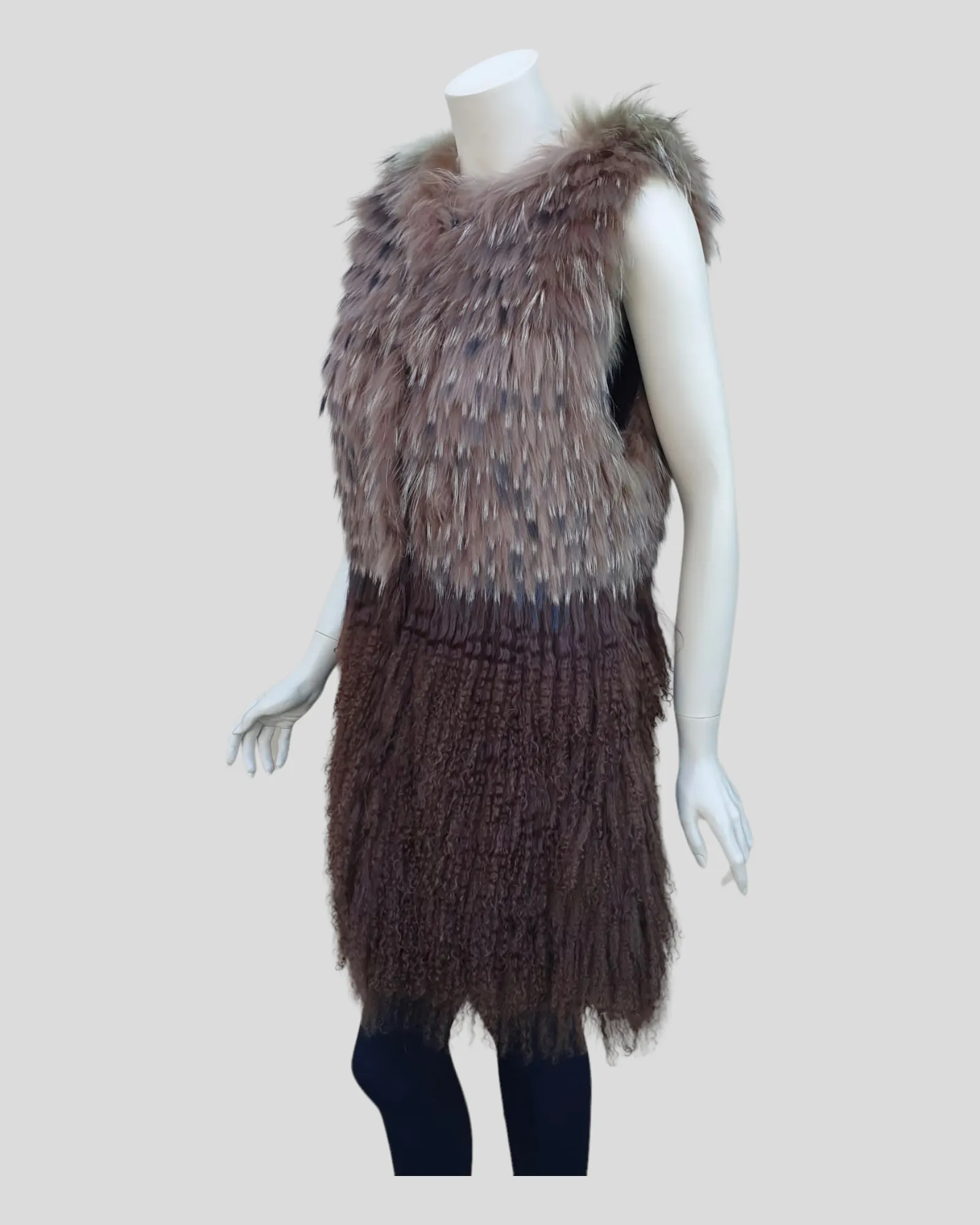Brown-Dyed Finnish Raccoon and Mongolian Lamb Tunik -S