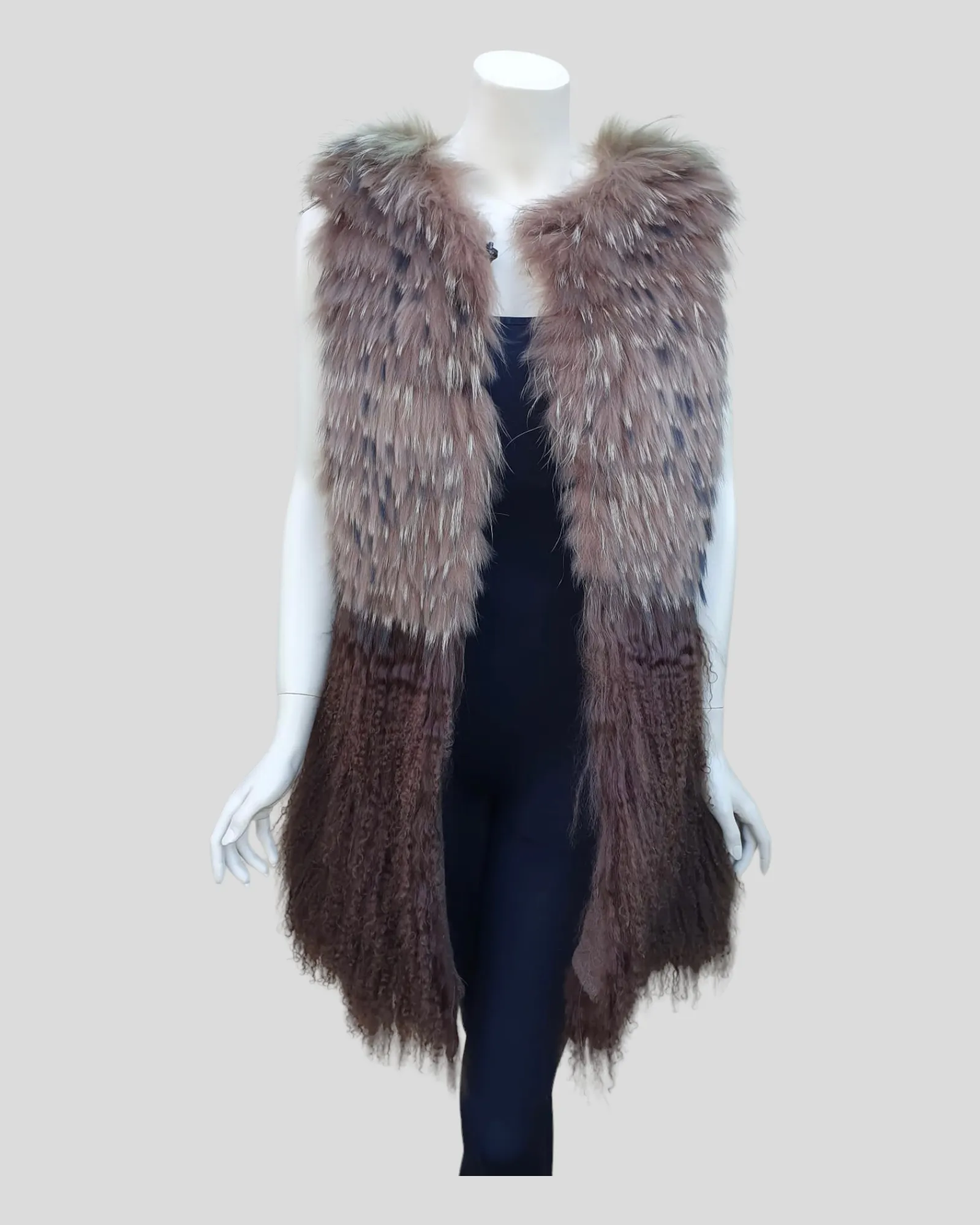 Brown-Dyed Finnish Raccoon and Mongolian Lamb Tunik -S