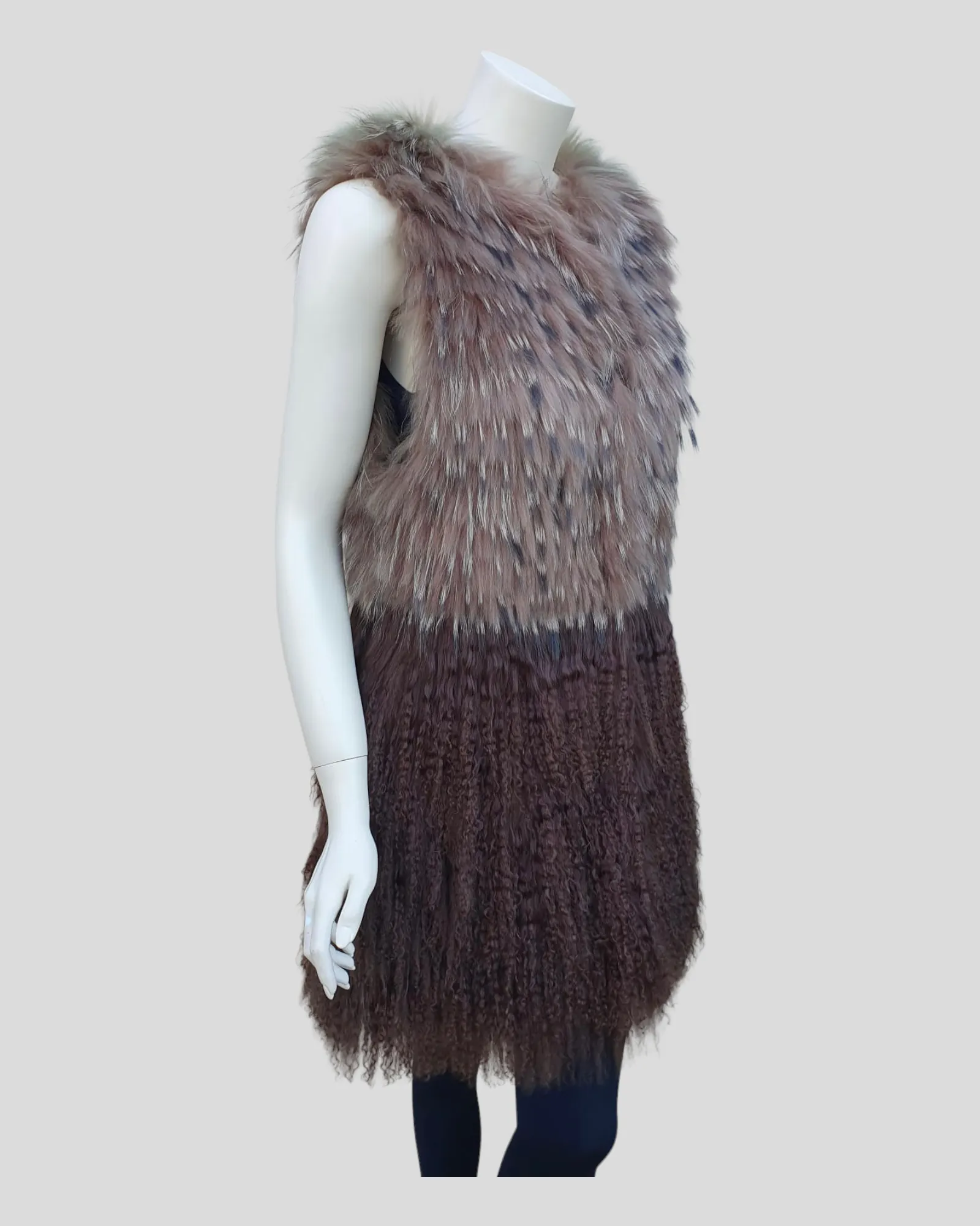 Brown-Dyed Finnish Raccoon and Mongolian Lamb Tunik -S