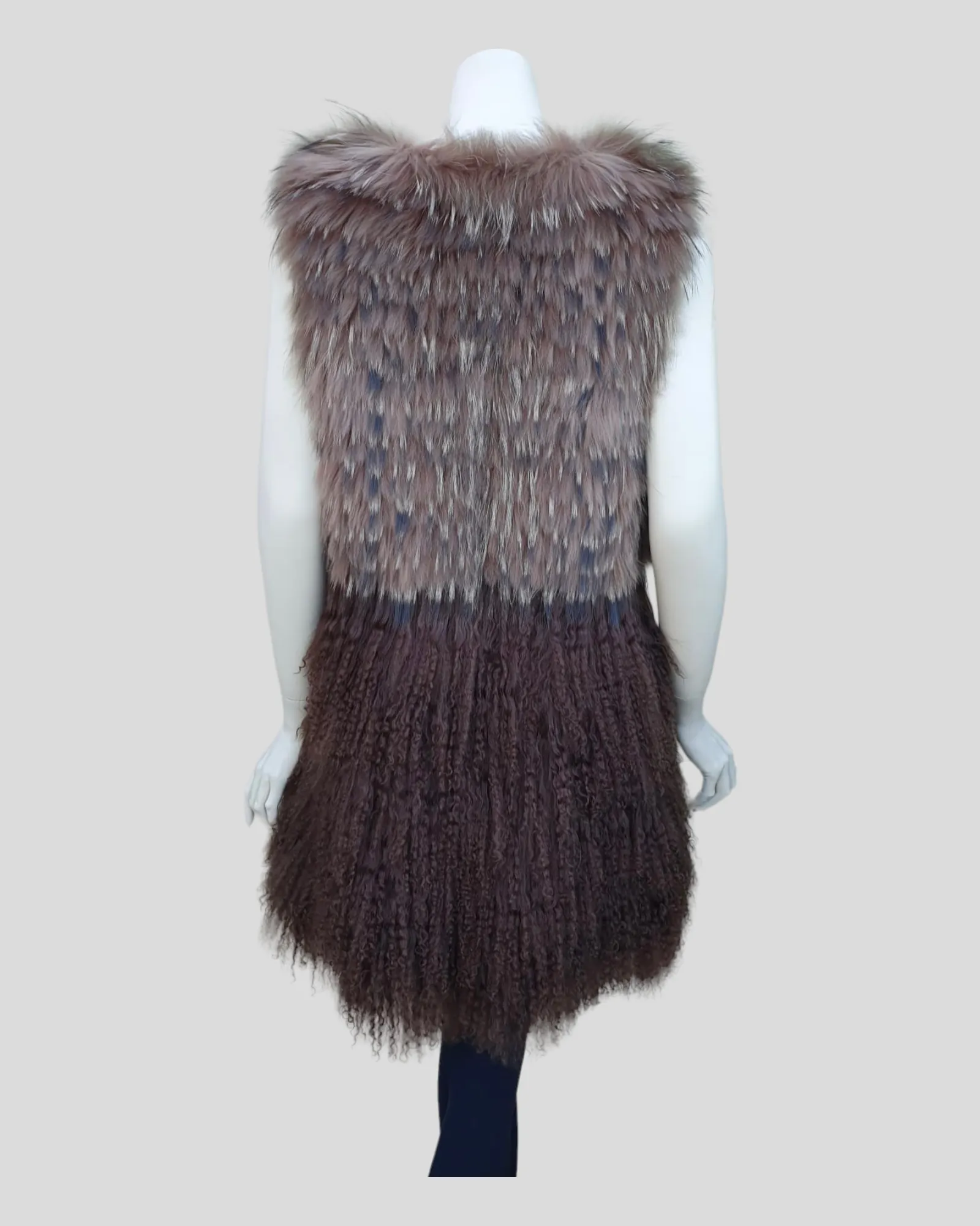 Brown-Dyed Finnish Raccoon and Mongolian Lamb Tunik -S