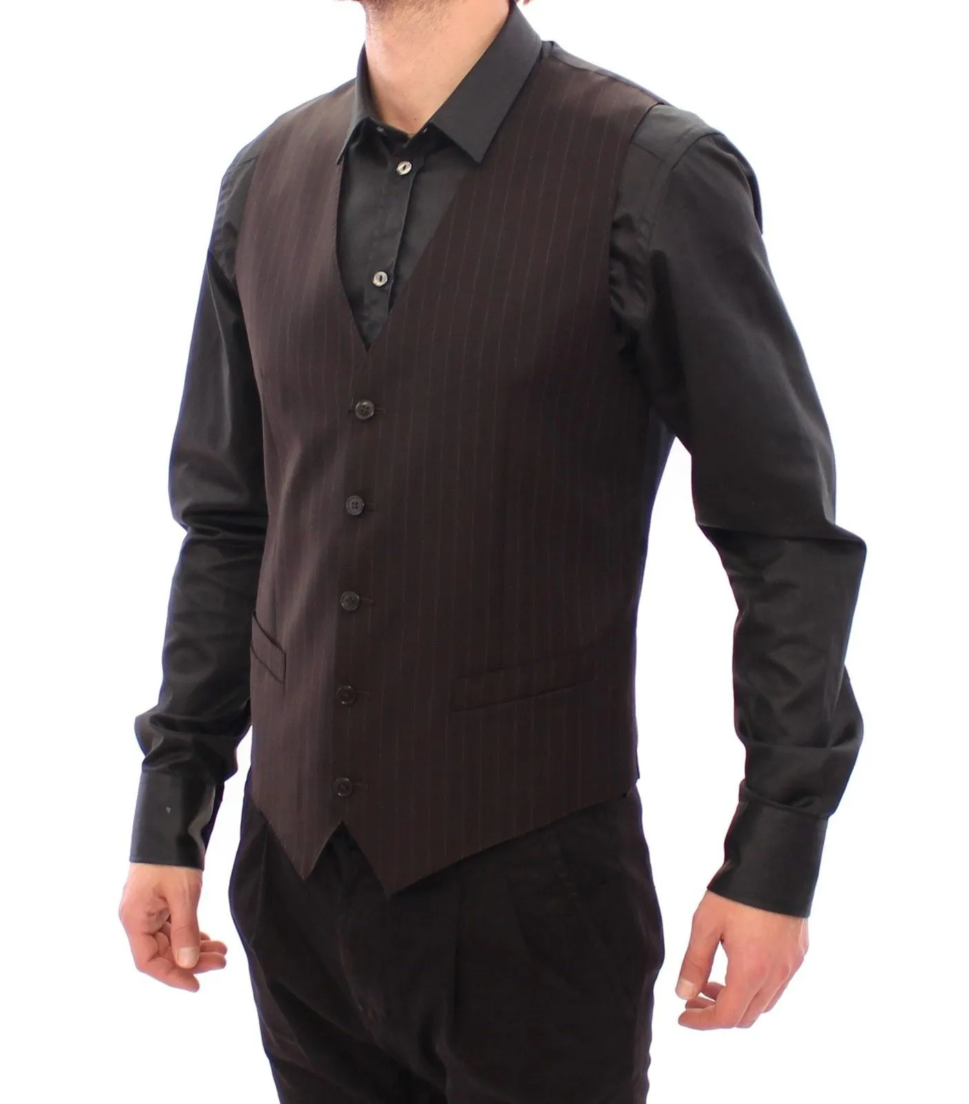 Brown Striped Wool Logo Vest Gilet Weste